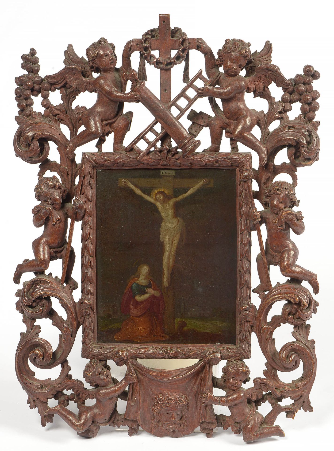 FRANCKEN Frans II (1581 - 1642). Atelier de. 铜板油画《耶稣受难与抹大拉的马利亚》。匿名。归功于弗兰肯的工作室。在一&hellip;