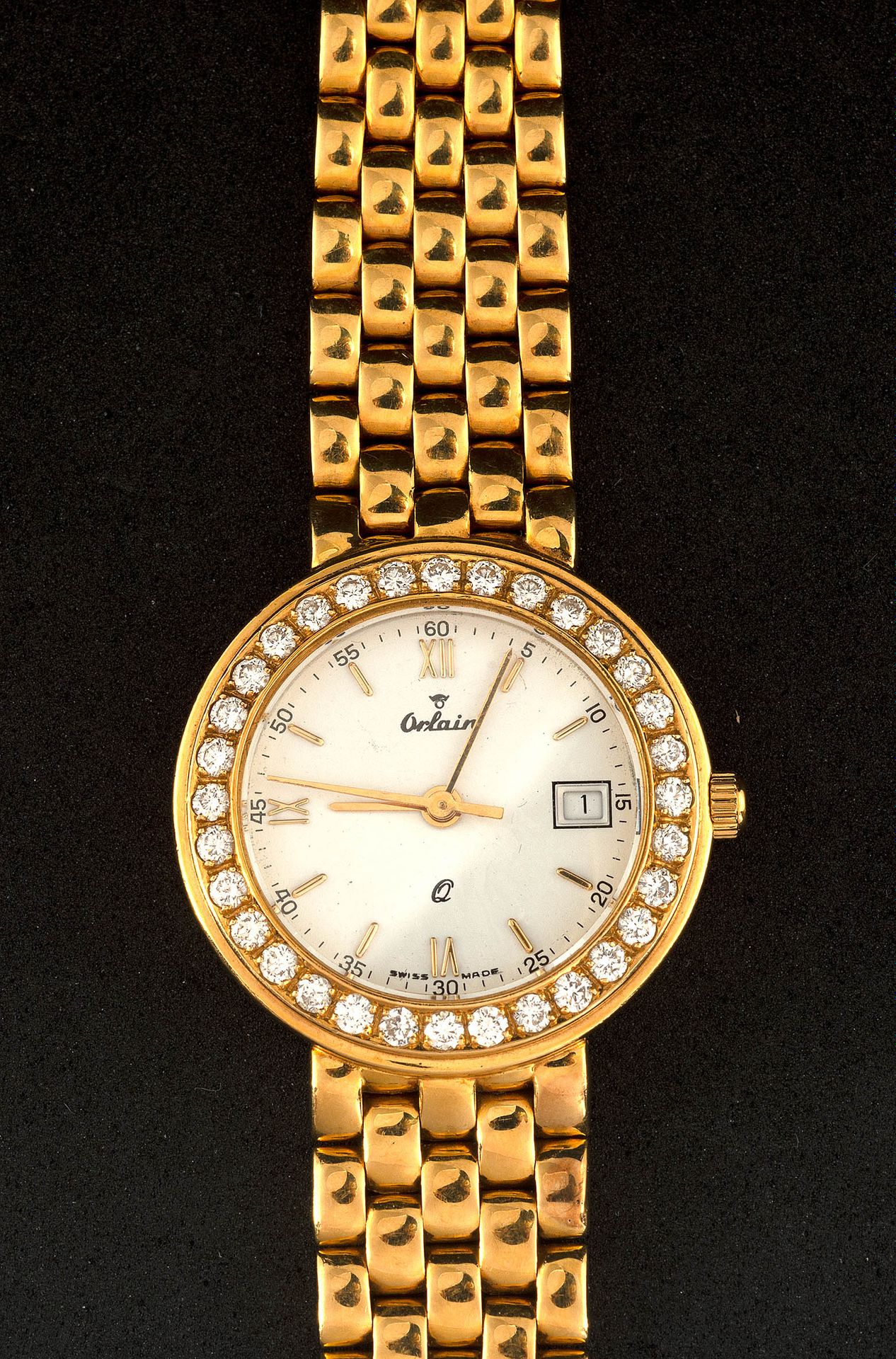 Null 奥兰（Orlain）18K黄金女士腕表，镶嵌总重+/-0.65克拉的明亮式切割钻石。自动机芯。处于工作状态。总重量：+/-56克。