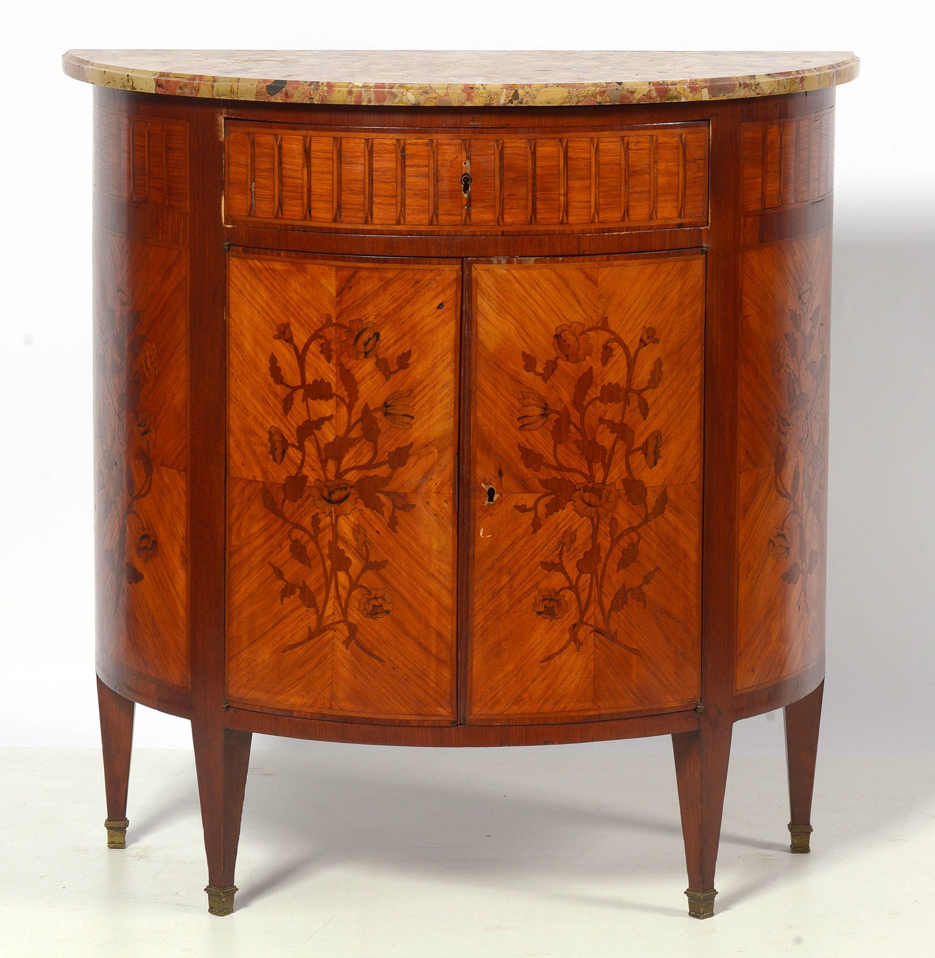 Null Chest of drawers "Demi-lune" in marquetry with the decoration of "Bouquets &hellip;