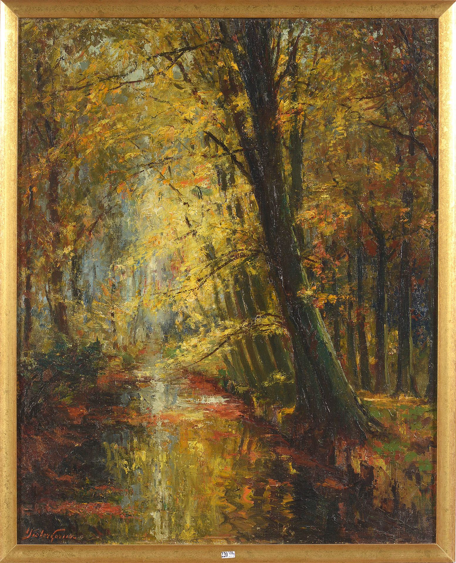 GORUS Pieter (1881 - 1941) Huile sur toile "Rivière traversant un sous-bois en a&hellip;