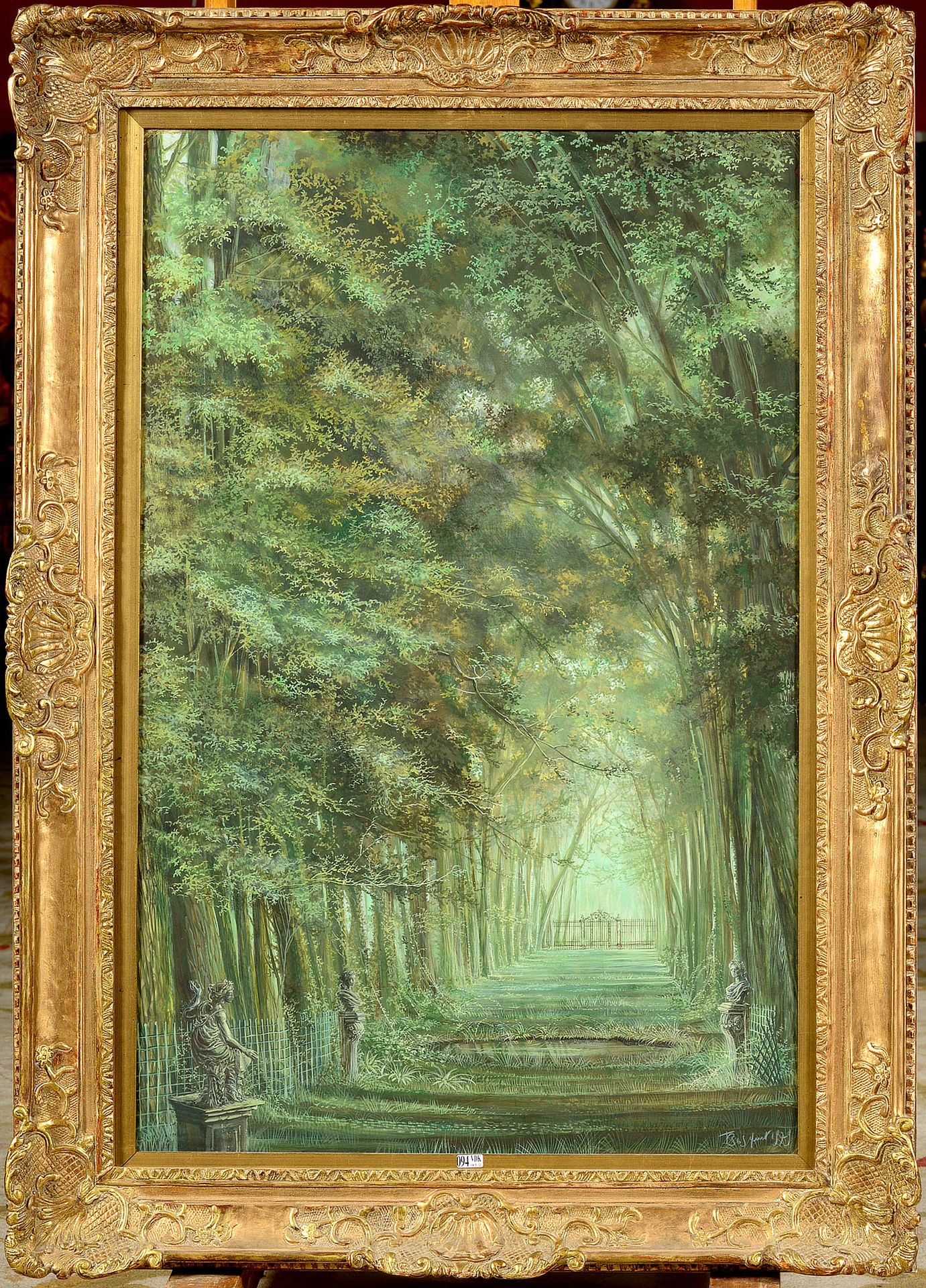 BOSQUET Thierry (1937) "公园的小巷"，纸上水粉画。右下角有签名T.博斯凯。比利时的学校。尺寸：+/- 99,5x64,5厘米。