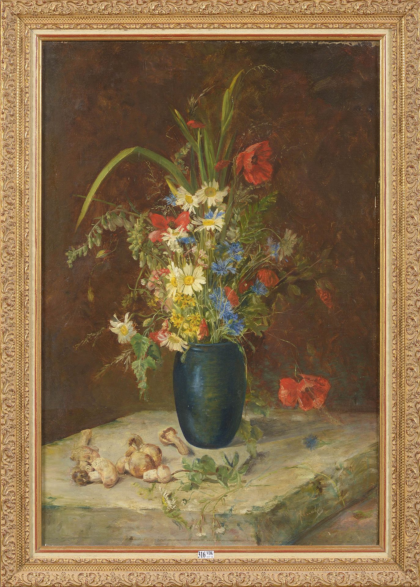 CAUCHOIS Henri (1850 - 1911) Huile sur toile "Nature morte au vase de fleurs et &hellip;