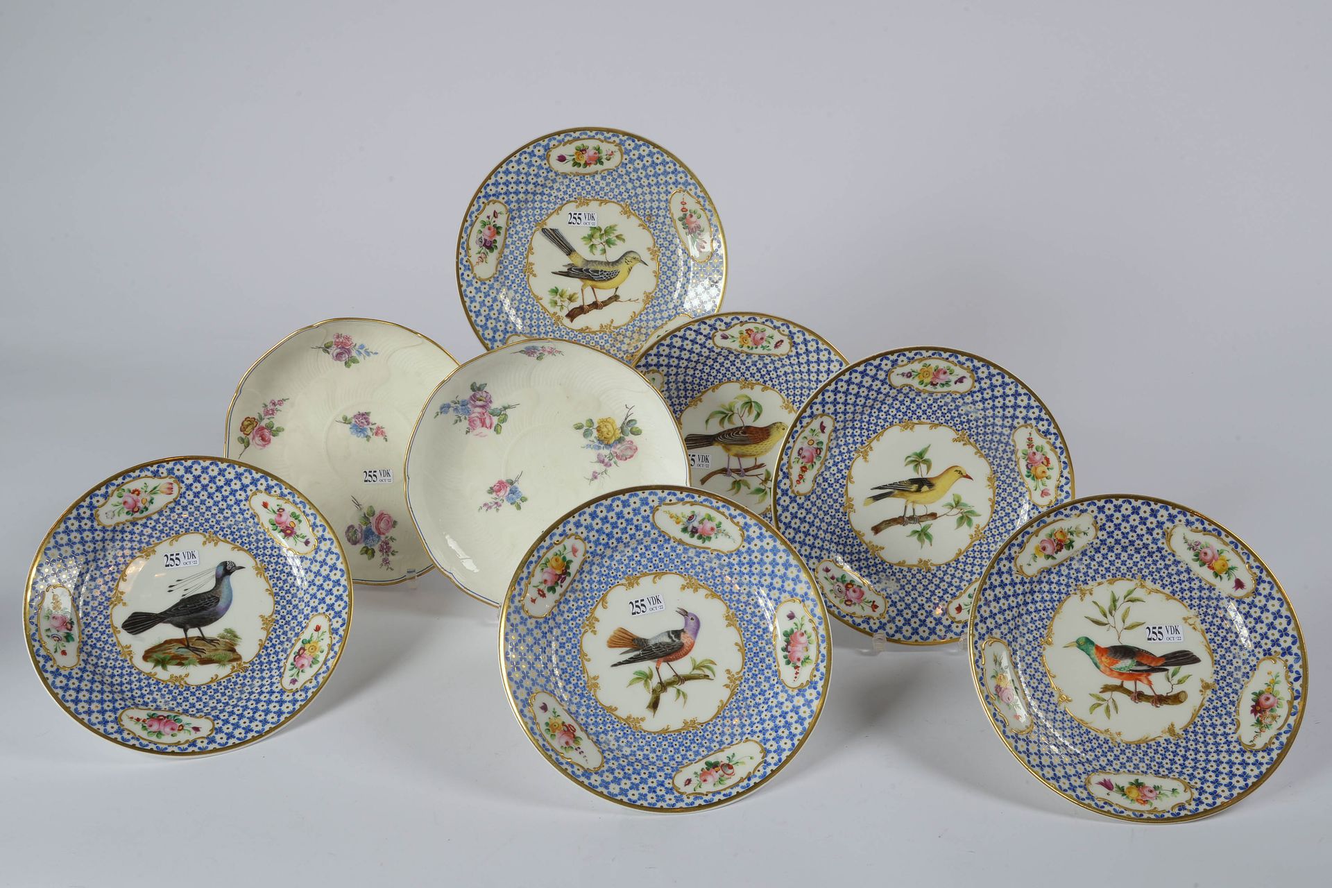 Null Lot of 8 comprising: a pair of Sèvres polychrome porcelain compotiers with &hellip;