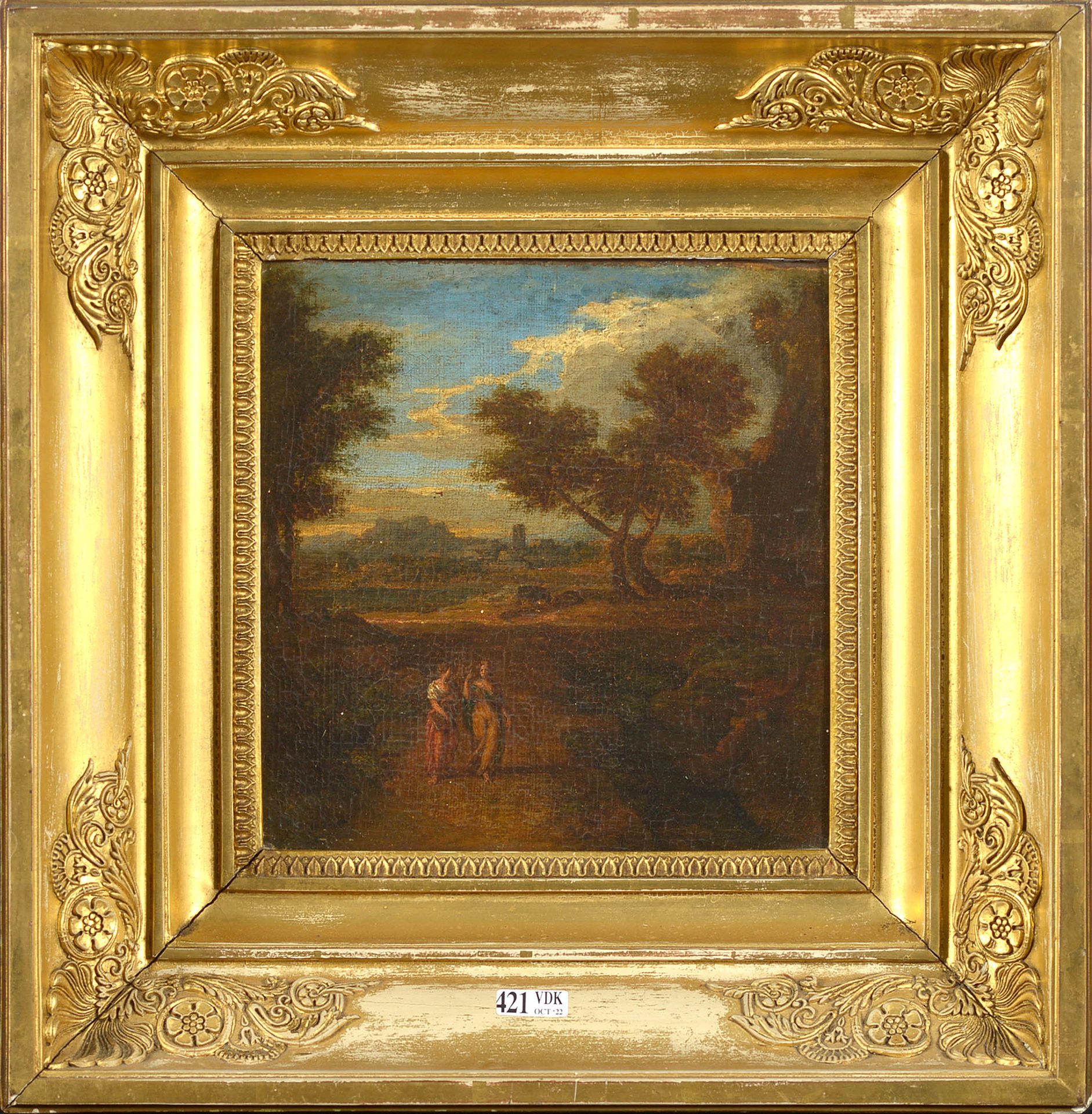 POUSSIN Nicolas (1594 - 1665). Suiveur de. 布面油画《风景背景上的动画景观》。Nicolas Poussin的追随者。&hellip;