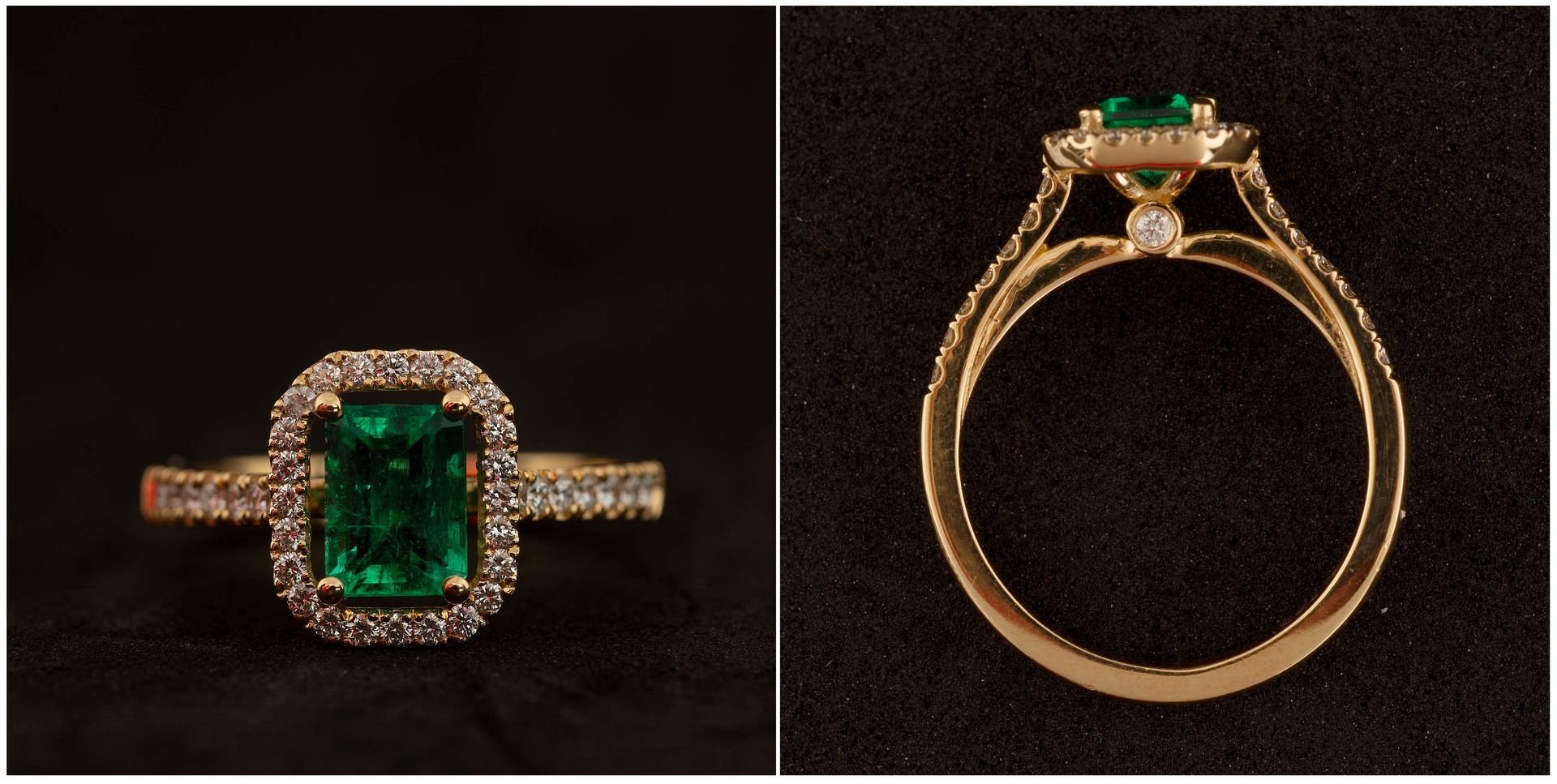 Null Ring aus 18 Karat Gelbgold mit einem natürlichen Smaragd aus Kolumbien von &hellip;
