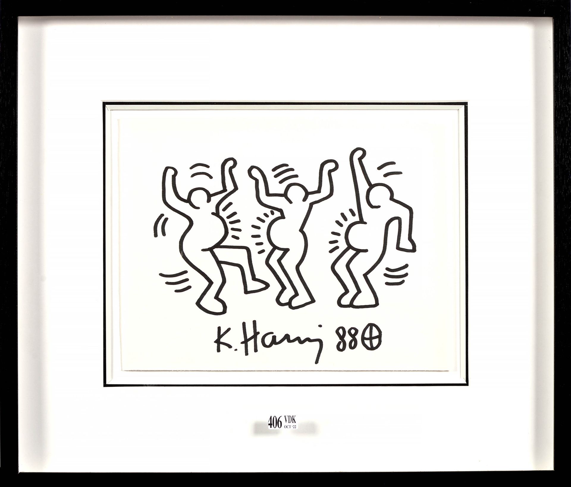 HARING Keith (1958 - 1990) "Nativity" black felt pen on paper. Signed and dated &hellip;