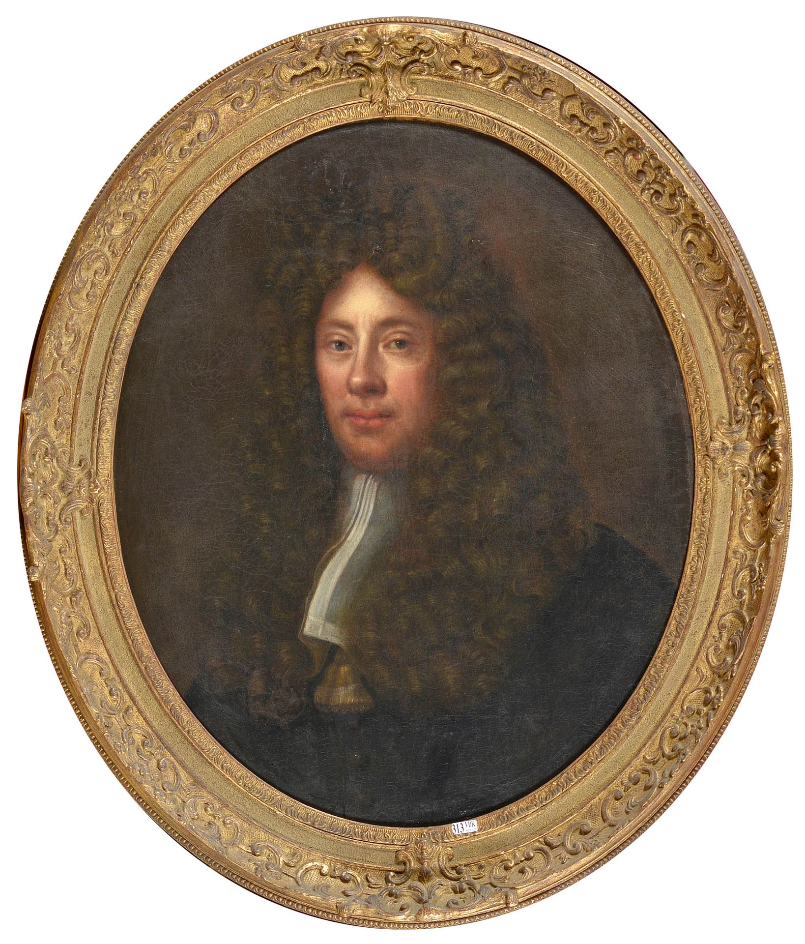 Null Huile sur toile ovale marouflée sur toile "Portrait d'un gentilhomme". Anon&hellip;