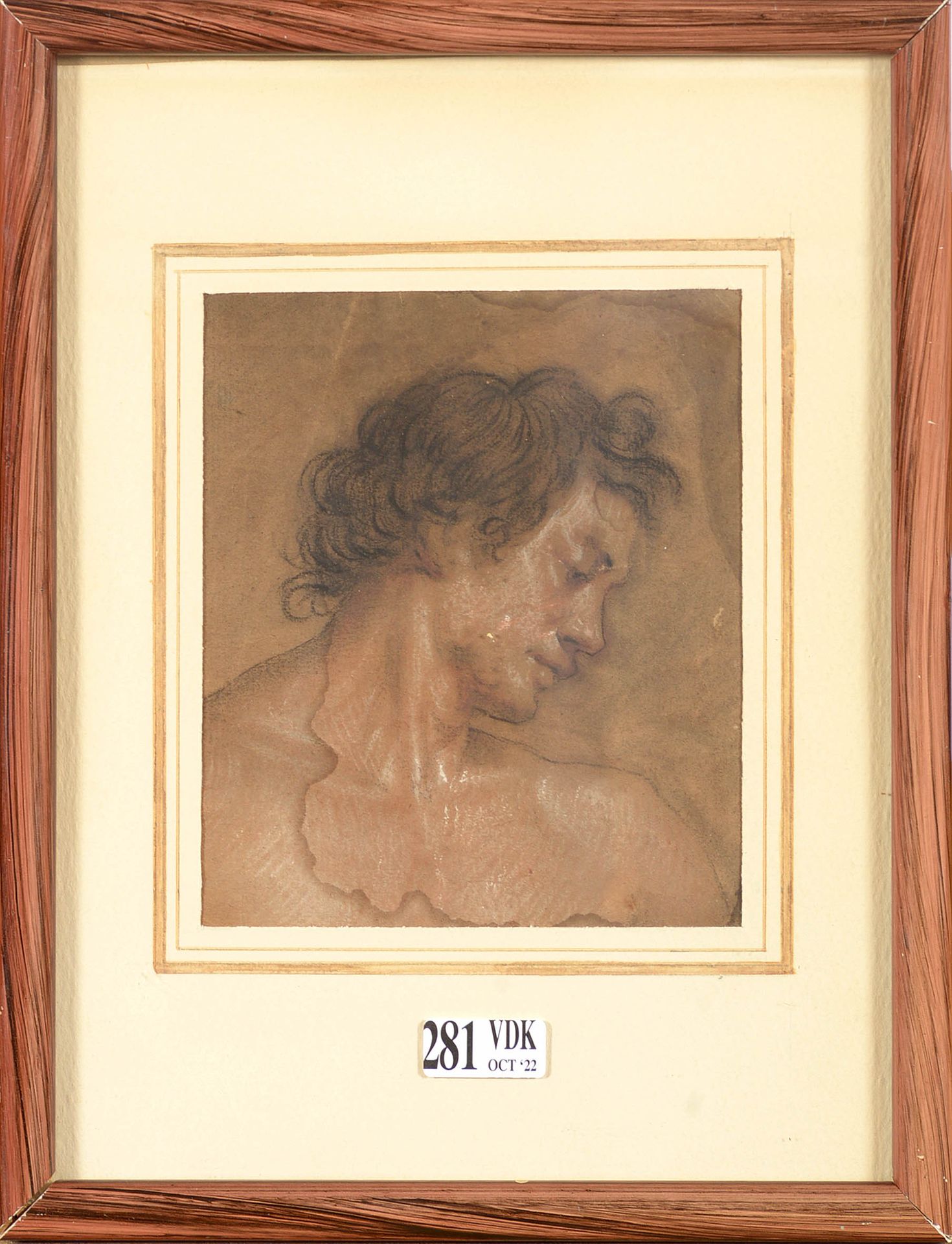 PIETRO DA CORTONA (1596 - 1669). D'après. "男性轮廓研究"，纸上炭笔加白粉笔的高度。背面的题词指出，该模型是皮耶罗-达&hellip;