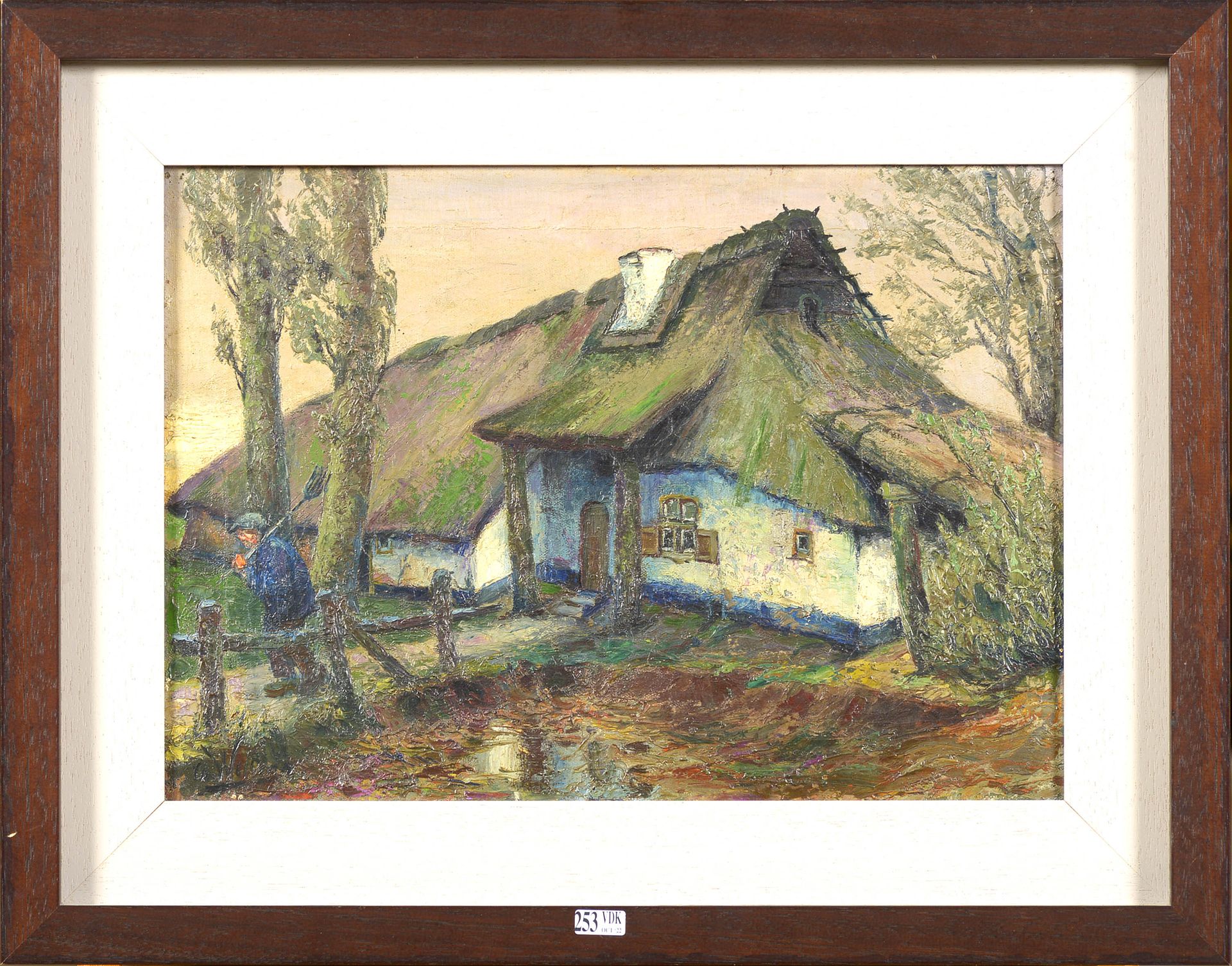 WELLENS Charles (1889 - 1959) 布面油画《农场的农民》。签名左下：Ch. Wellens.比利时的学校。尺寸：+/-33x46厘米。