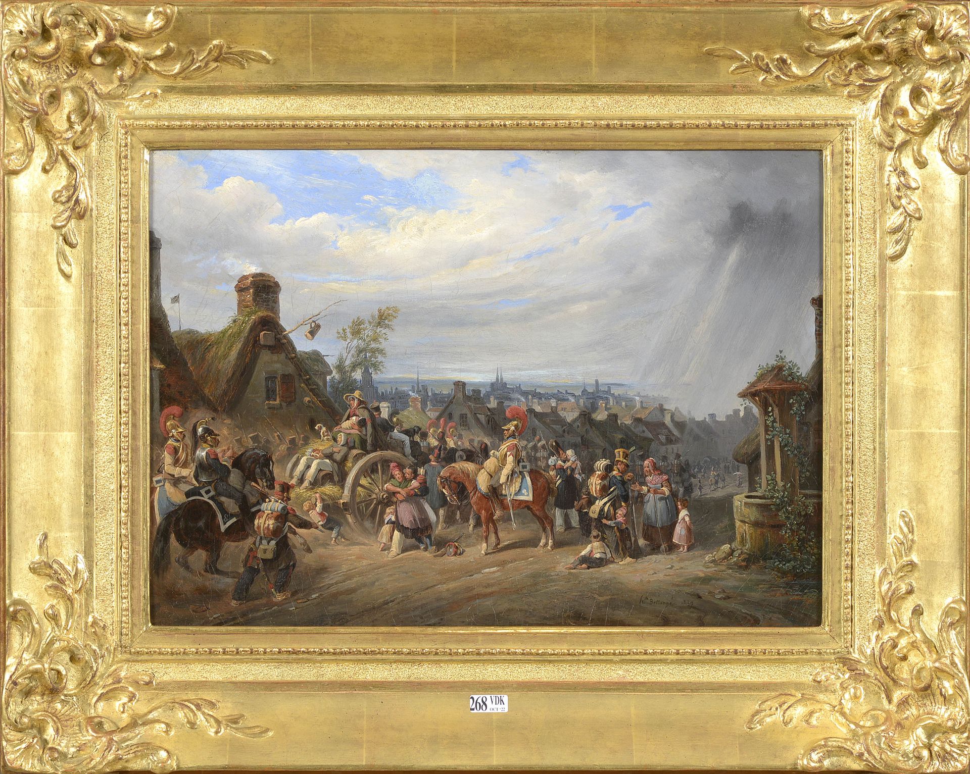 BELLANGE Hippolyte (1800 - 1866) 布面油画《撤退中的军队》。签名右下：Hte Bellangé。法国学校。背面有Jules de&hellip;