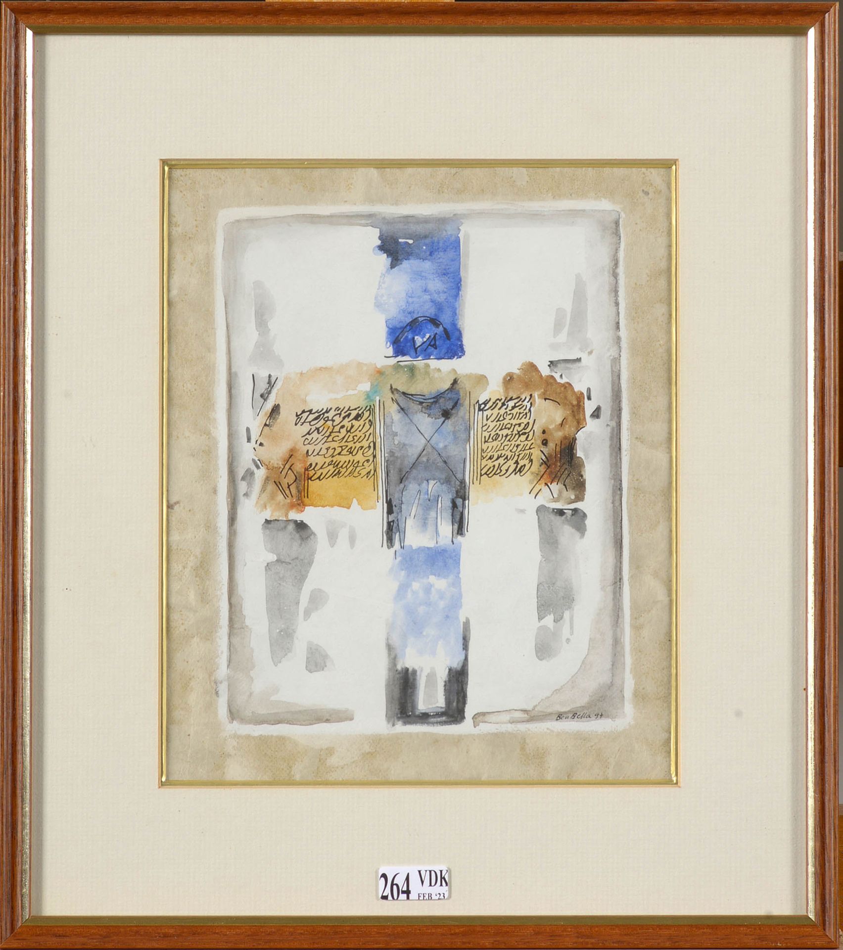 BEN BELLA Mahjoub (1946 - 2020) "Composizione calligrafica" acquerello e inchios&hellip;