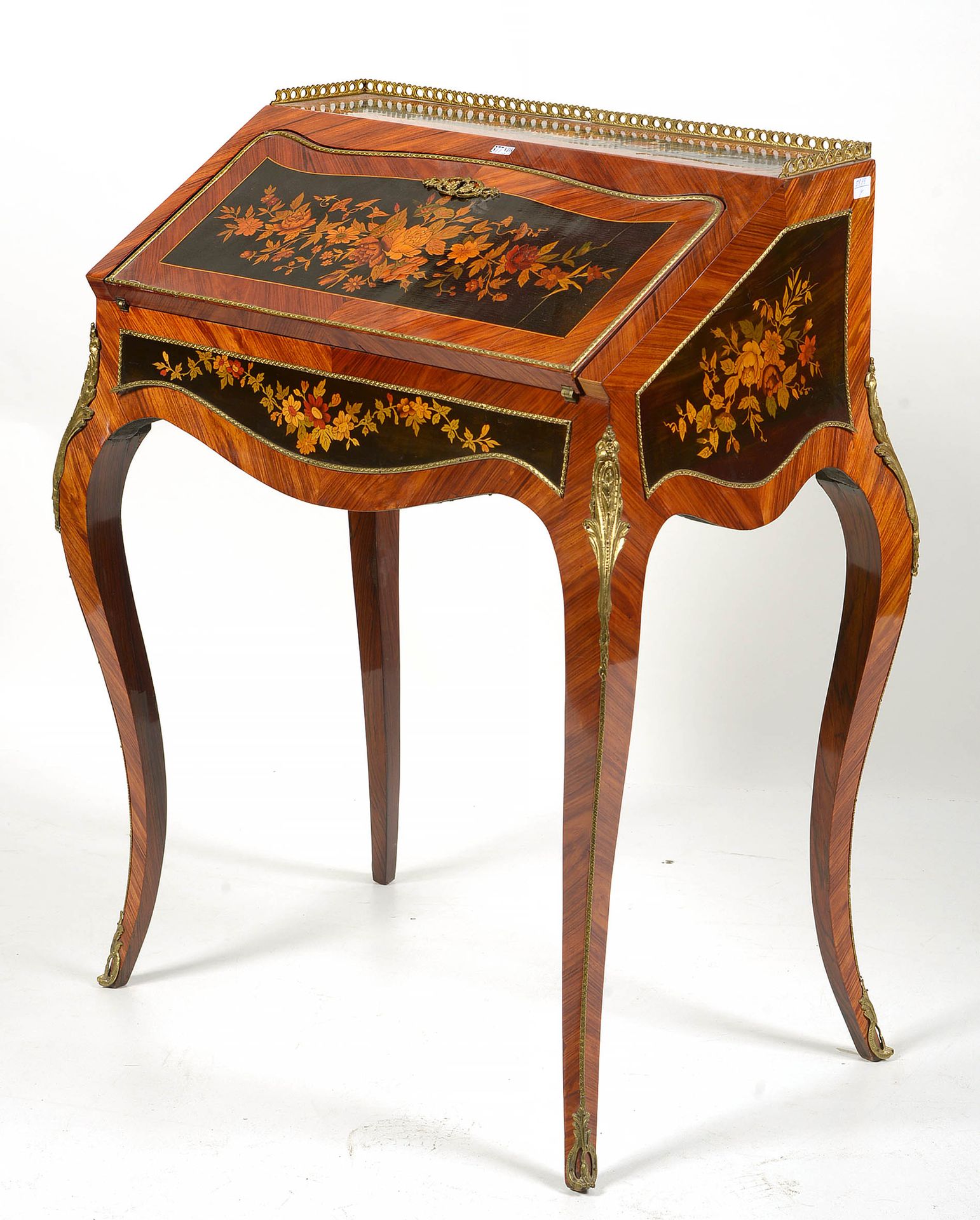 Null Small secretary with slope Napoleon III wood veneer, marquetry in frieze an&hellip;