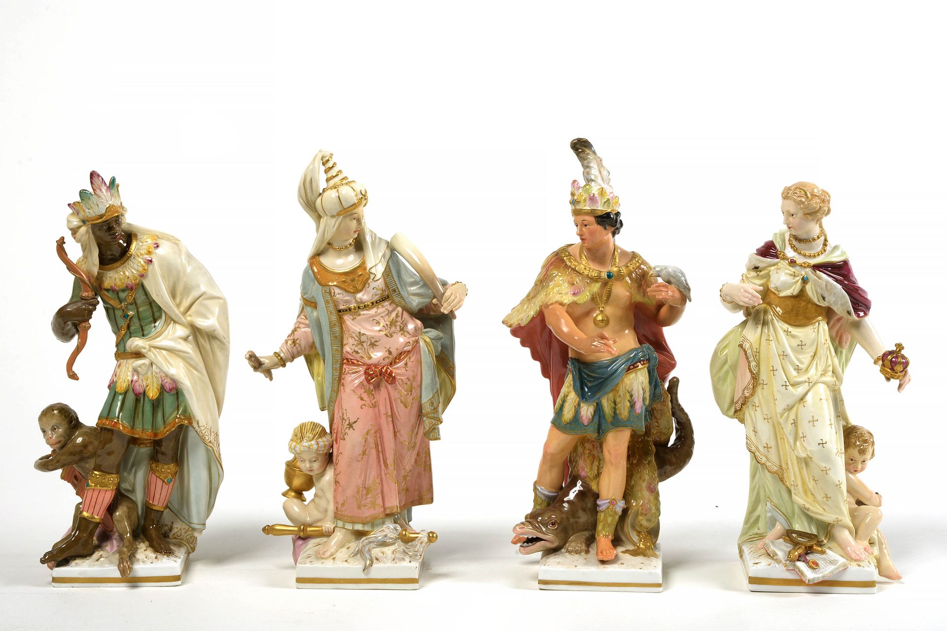 Null Suite of four polychrome porcelain statuettes from the Royal Porcelain Manu&hellip;