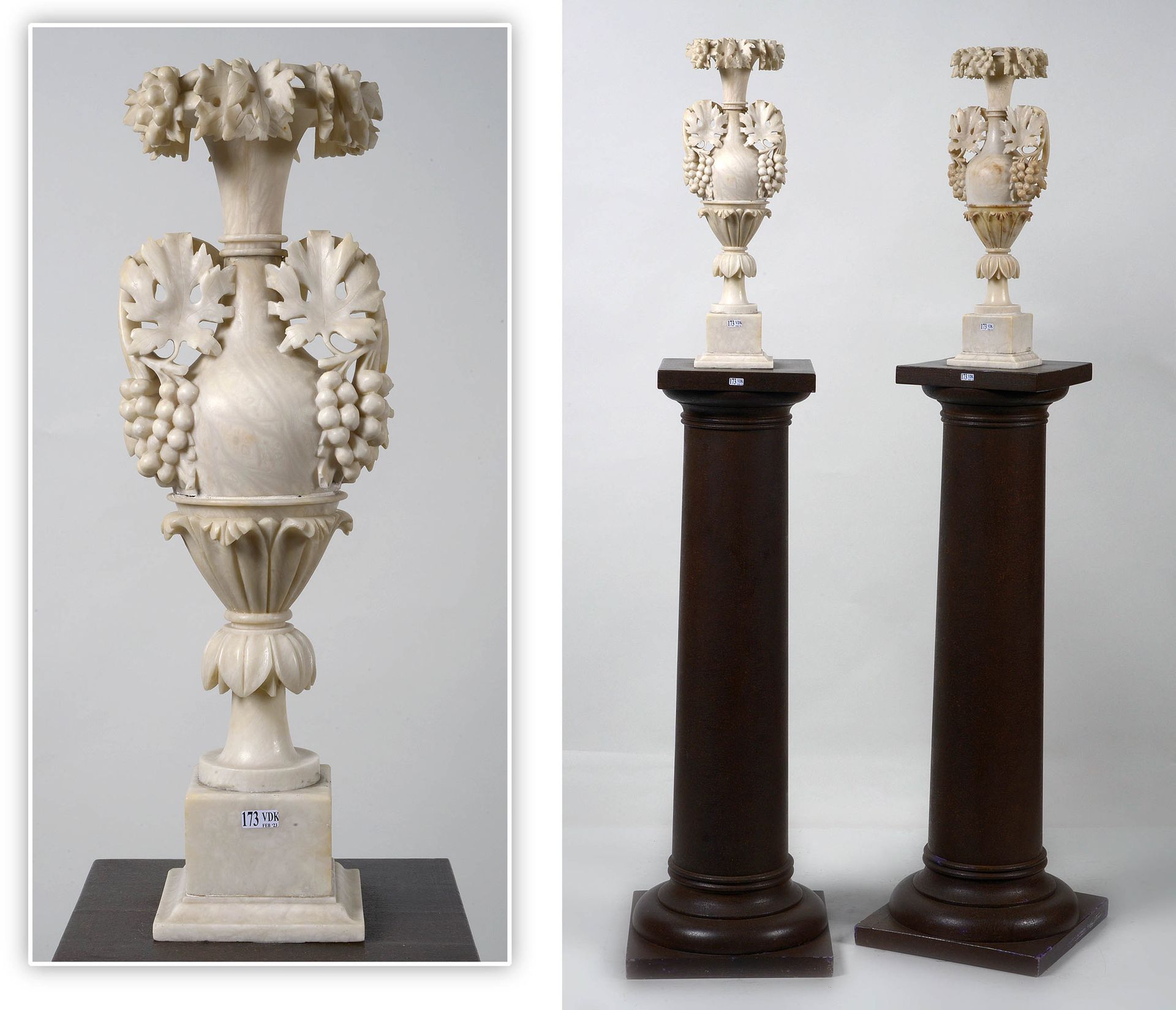 Null Paire de "Vases floraux" Napoléon III en albâtre sculpté. Epoque: XIXème. R&hellip;