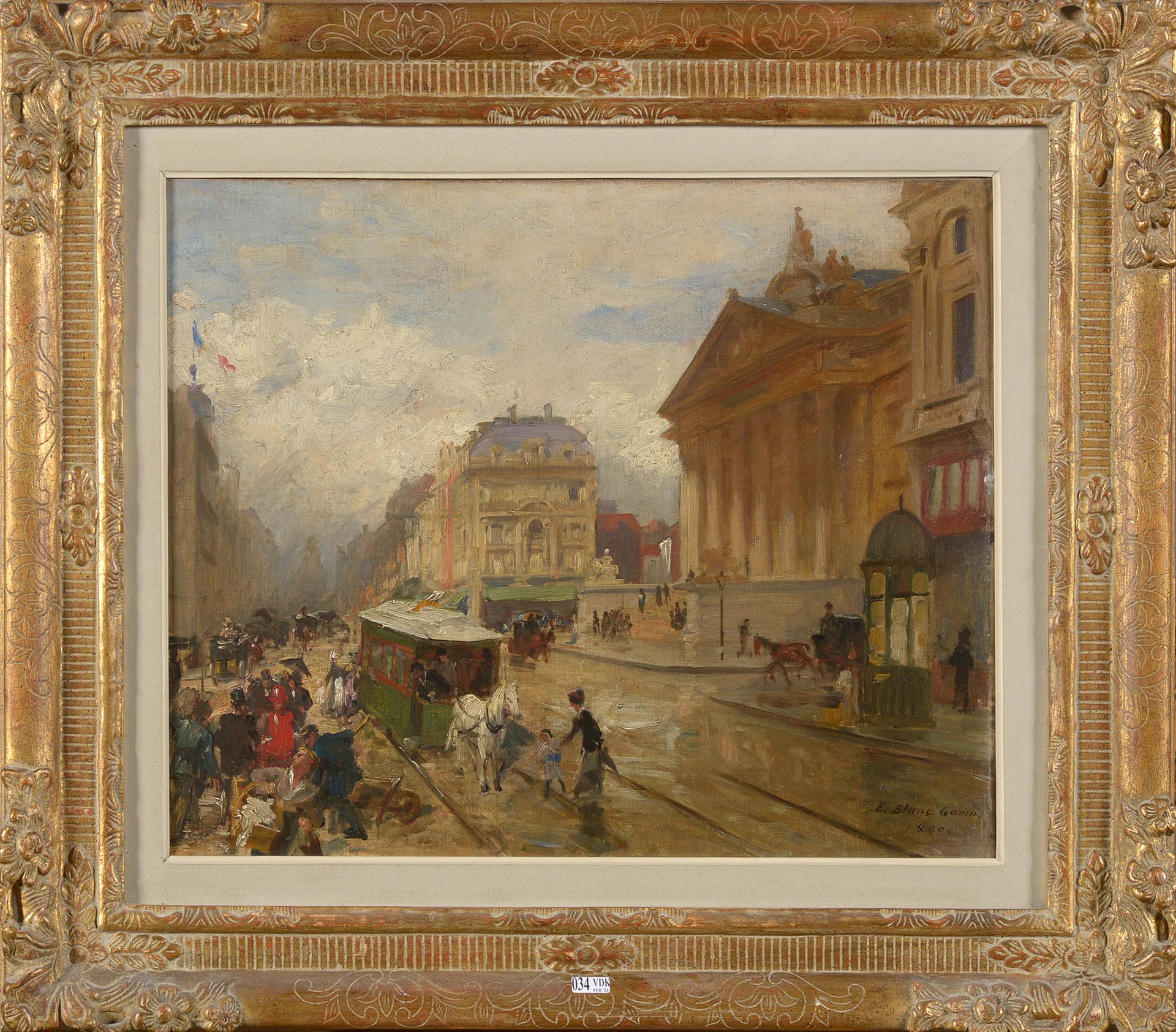 BLANC-GARIN Ernest (1843 - 1916) Olio su tela "Place de la Bourse animée". Firma&hellip;