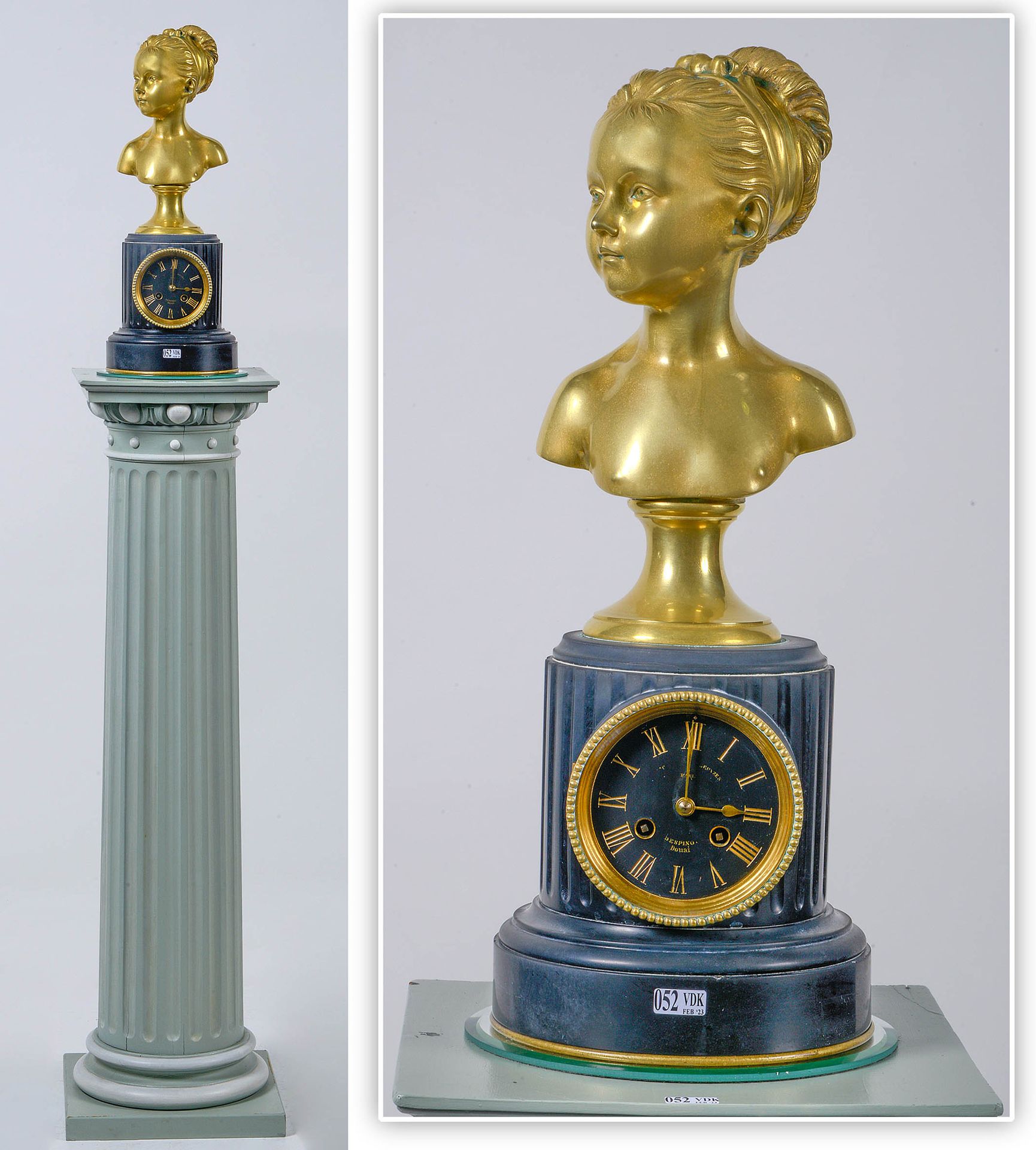 HOUDON Jean Antoine (1741 - 1828). D'après. Reloj Napoleón III de mármol negro e&hellip;