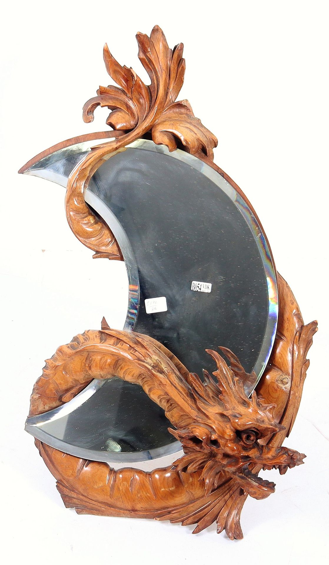 Specchio Luna incastonato in un Drago di legno intag…