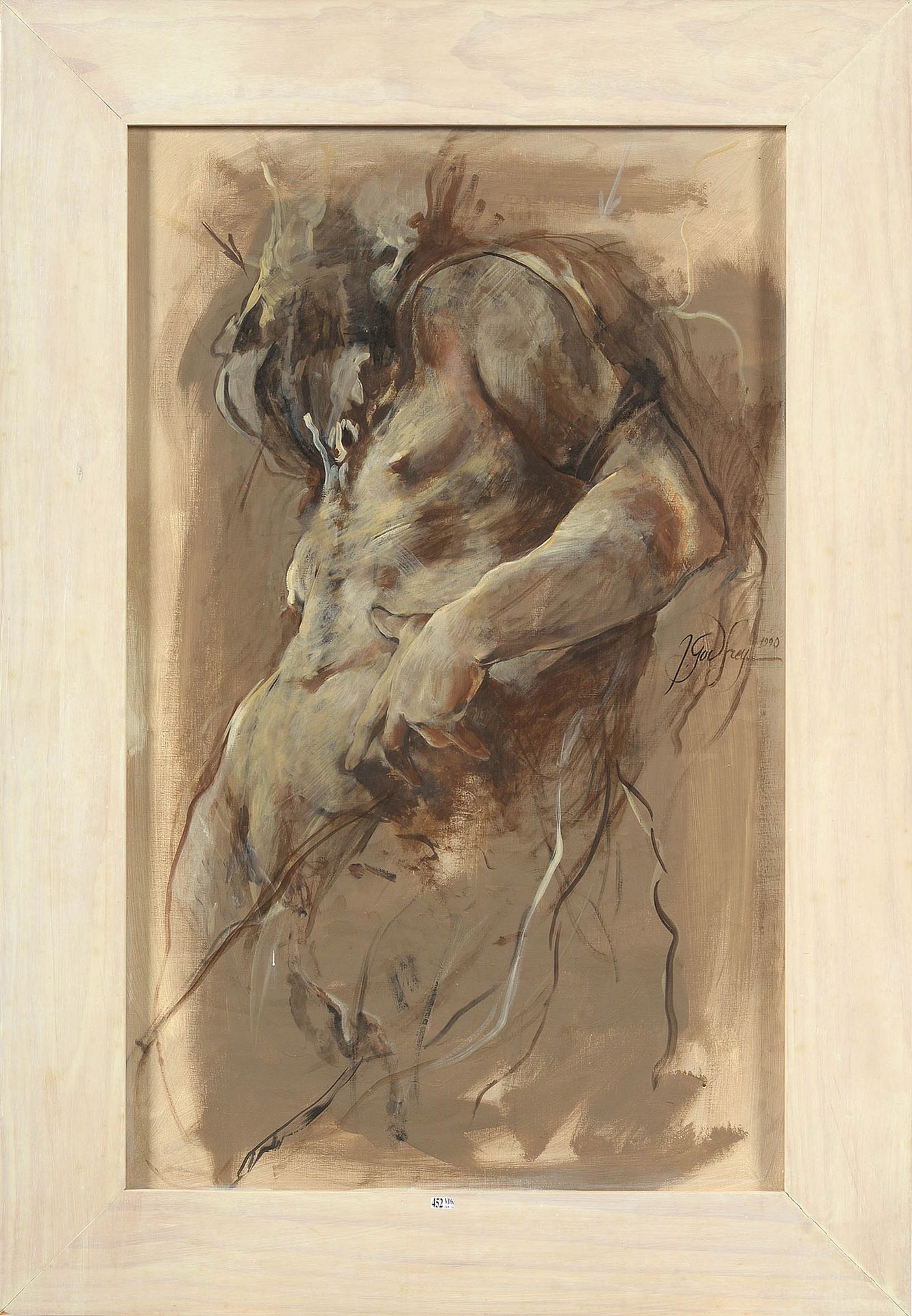 GODFREY Yarek (1957 - 2014) Óleo sobre lienzo "Desnudo masculino". Firmado a la &hellip;