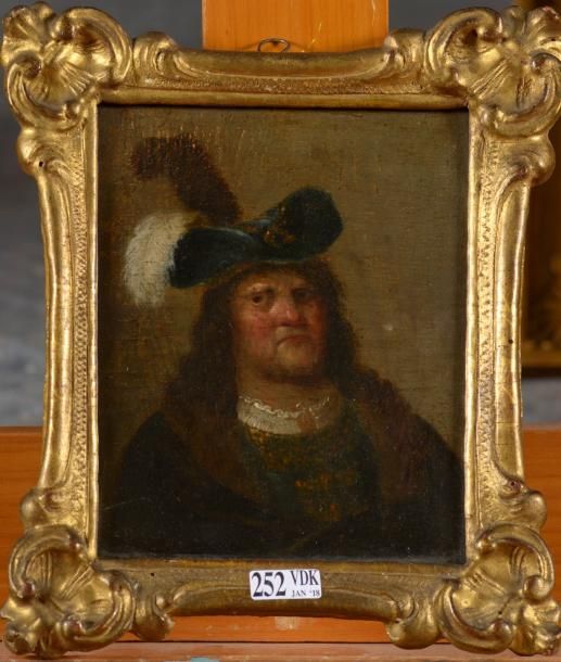 REMBRANDT (1606 - 1669). D'après. Huile sur panneau "Portrait d'un homme au chap&hellip;