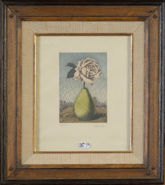 MAGRITTE René (1898 - 1967) "Poire et rose" eau-forte en couleur sur papier. Sig&hellip;
