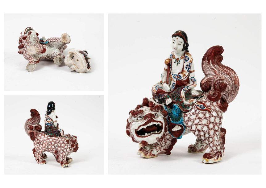 CHINE, XXème siècle 

Pot-pourri en porcelaine polychrome figurant une jeune fem&hellip;