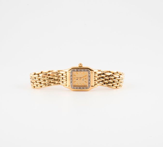 LIP 

Montre bracelet de dame en or jaune (750) 

Boîtier carré, lunette pavée d&hellip;