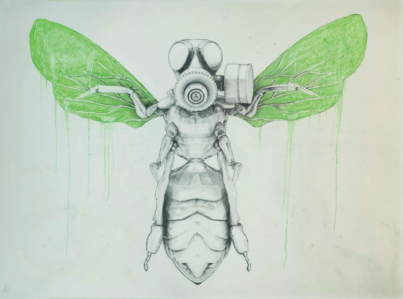 LUDO (né en 1976) Bee with protection mask, 2012
Huile et mine de plomb sur toil&hellip;