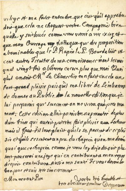 BOILEAU.DESPRÉAUX Nicolas (1636-1711) [AF 1684, 1er f]. 
L.A.S. «Despreaux», Par&hellip;