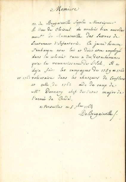 BOUGAINVILLE Louis-Antoine de (1729-1811) navigateur. 
P.A.S. «De Bougainville»,&hellip;