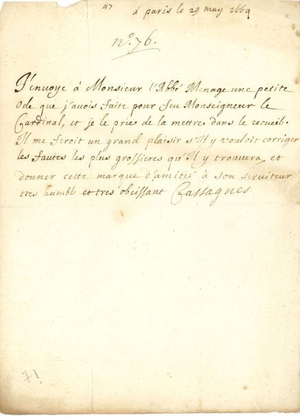 CASSAGNES Jacques, abbé (1635-1679) poète, théologien, traducteur et bibliothéca&hellip;