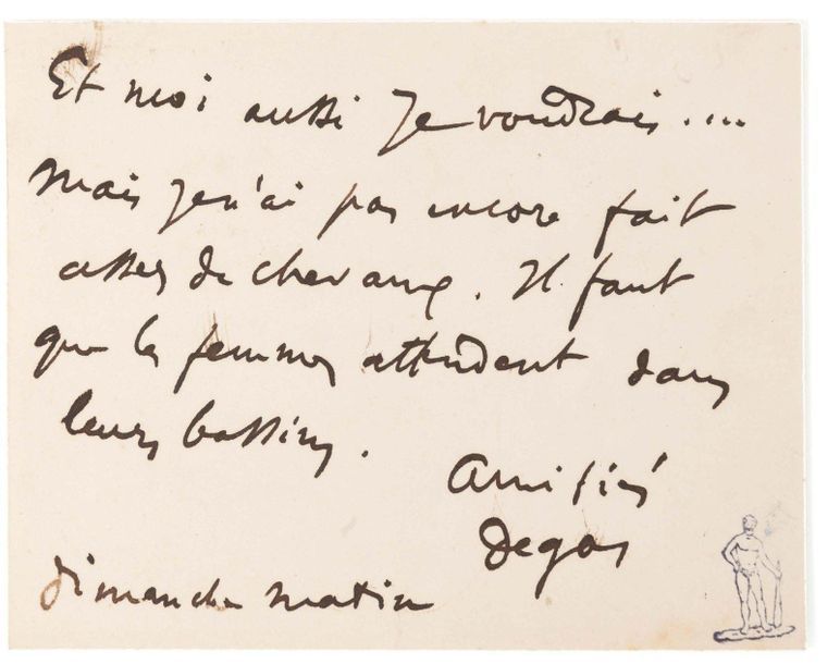 DEGAS Edgar (1834-1917) 
Signed autograph card addressed to
Albert BARTHOLOMÉ S.&hellip;