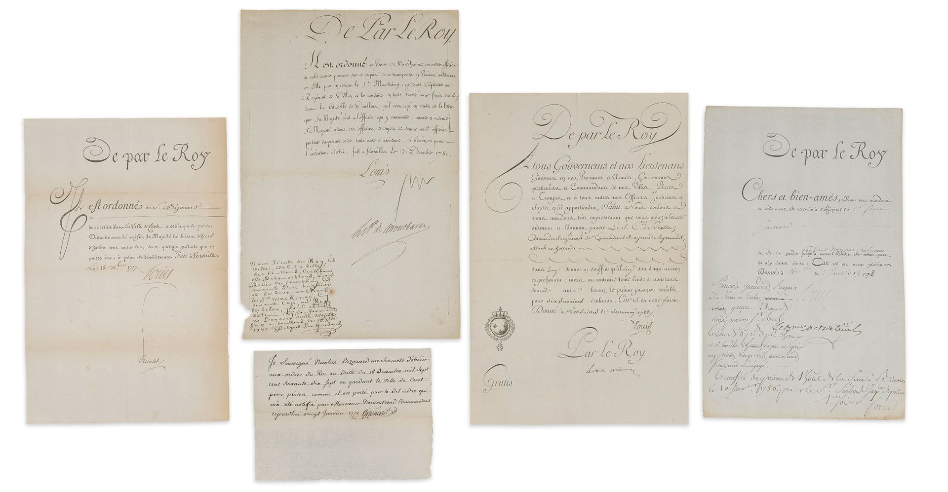 Null LETTRES DE CACHET. 3 L.S. De LOUIS XVI (secrétaire),
Versailles 1777-1785; &hellip;