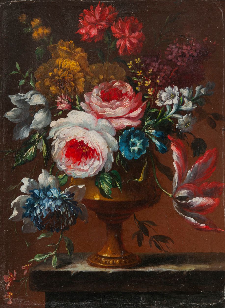 Attribué à Guillaume-Dominique DONCRE (1743-1820) Vase of flowers on an entablat&hellip;
