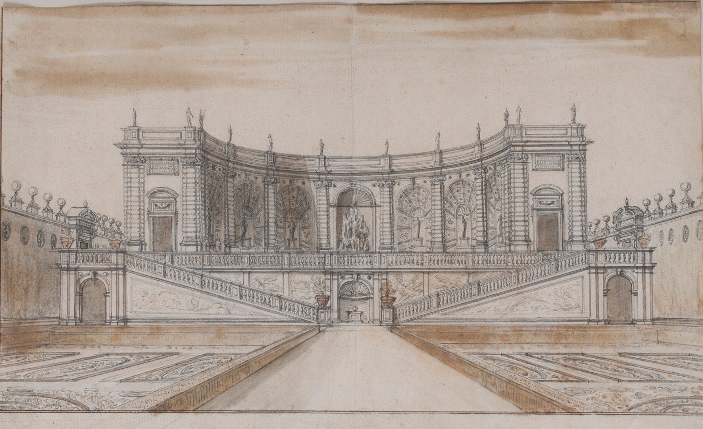 Israël SILVESTRE (Nancy 1621-Paris 1691) Vue de la façade sur jardin du pavillon&hellip;
