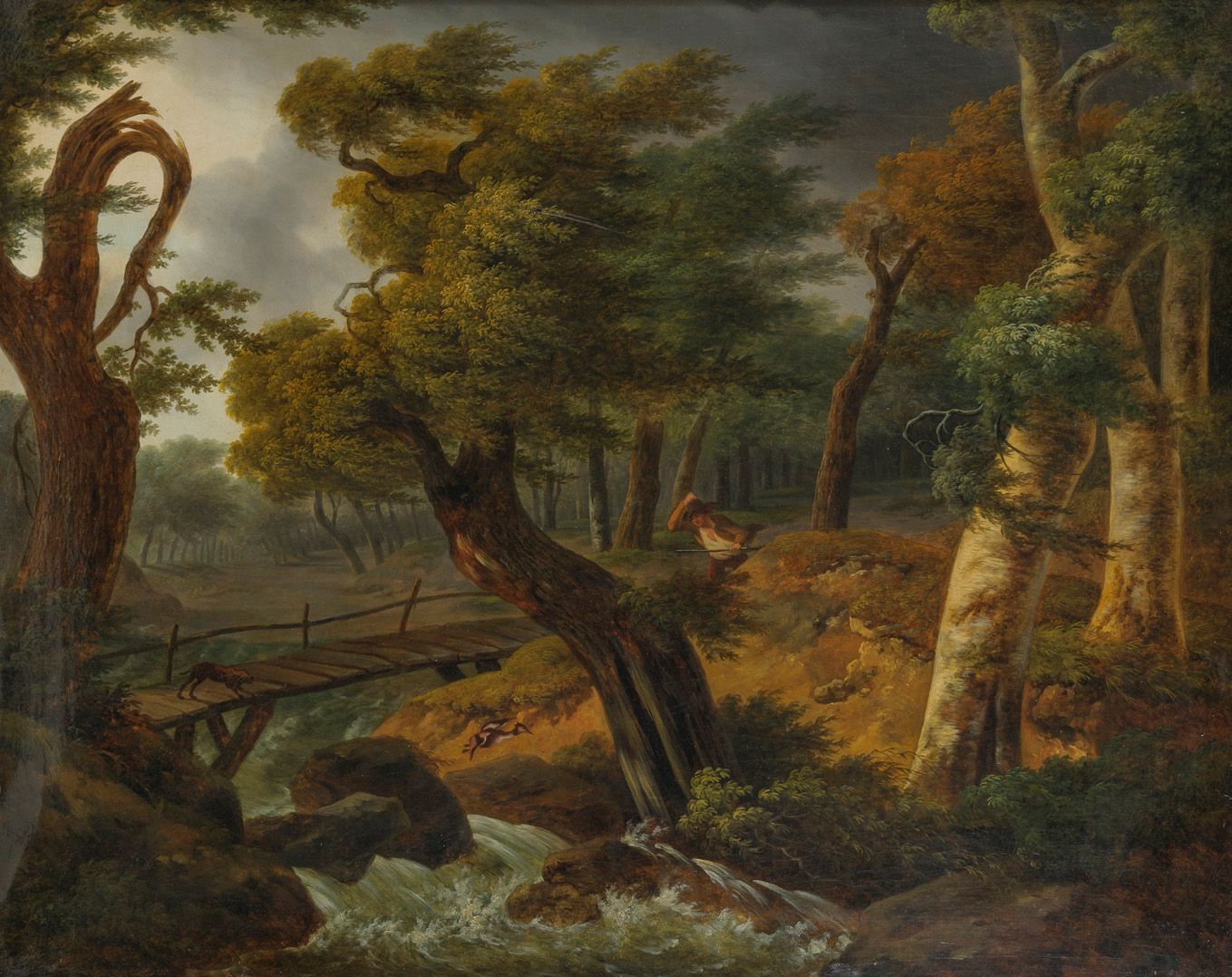 Frans SWAGERS (Utrecht 1756-Paris 1836) Vue de sous-bois avec un chasseur et son&hellip;