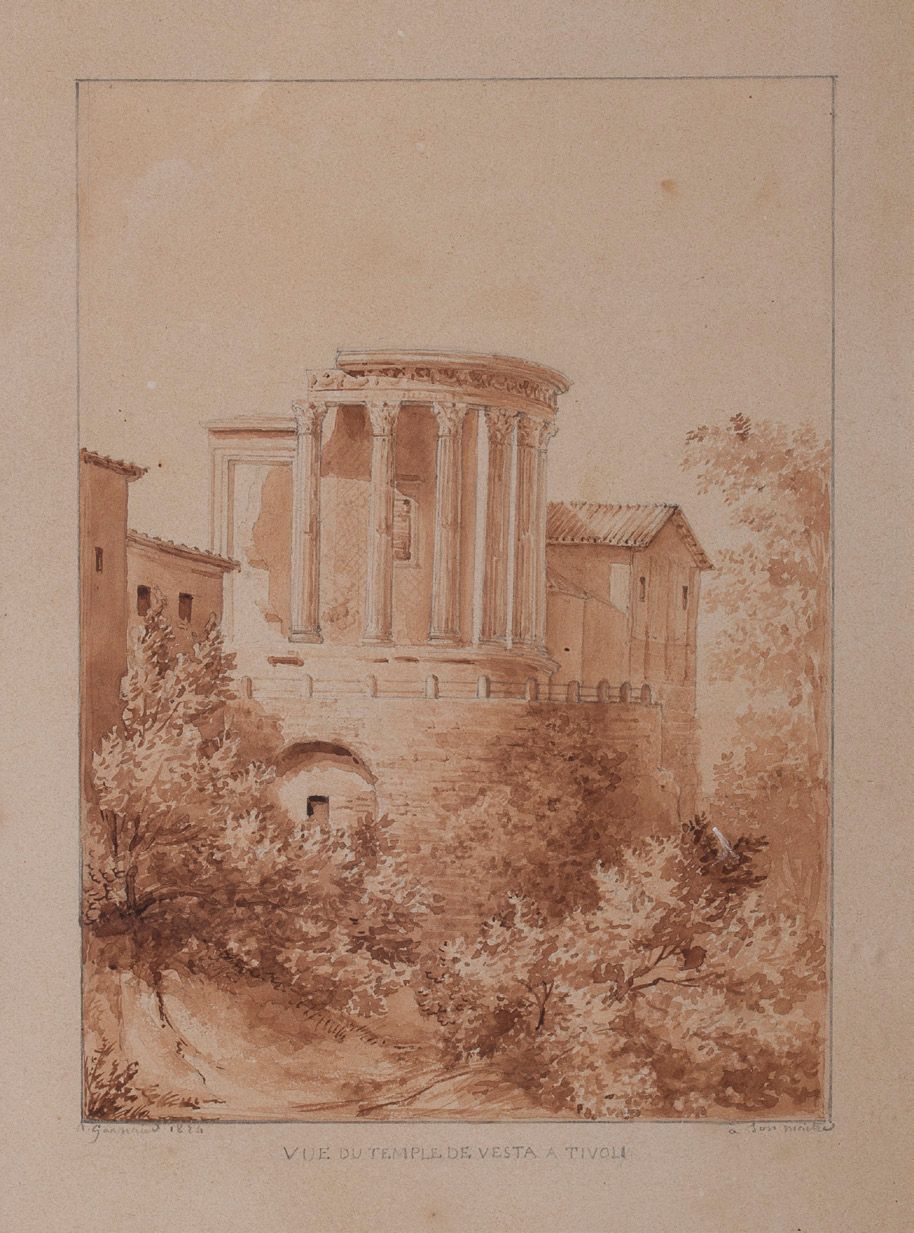 Antoine Martin GARNAUD (Paris 1796-1861) View of the Temple of Vesta in Tivoli.
&hellip;