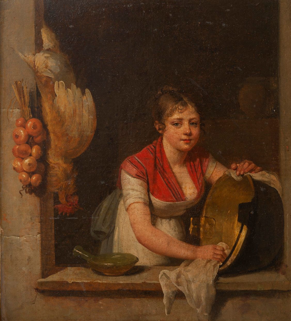Martin DROLLING (Oberbergheim 1752-Paris 1817) 年轻的婢女。
，船上的油。拼花地板。25.8 x 23.3厘米。
&hellip;