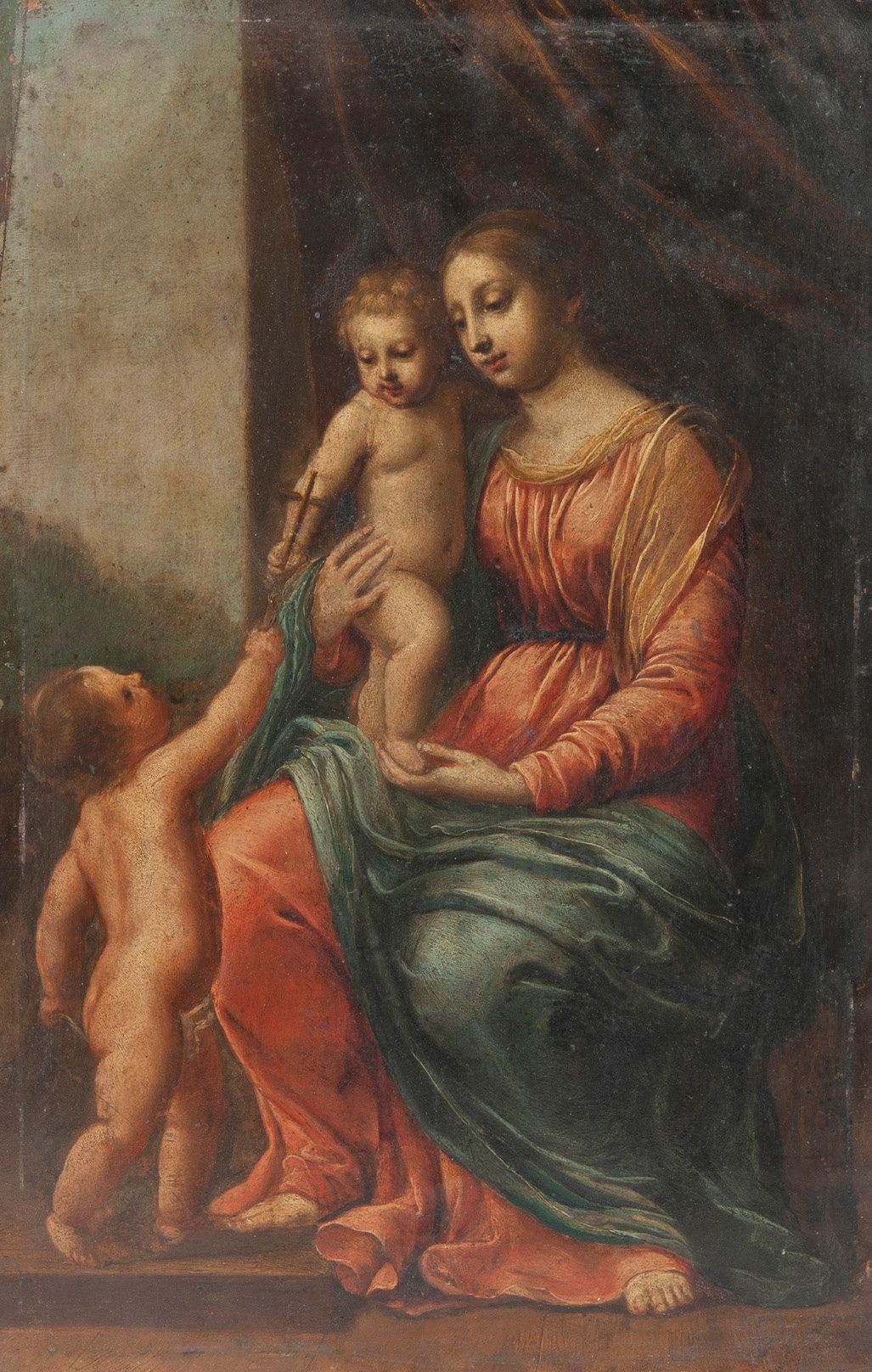 Entourage de Jacques STELLA (Lyon 1596-Paris 1657) 圣母和孩子与小圣约翰施洗者。
铜版画油彩。37.7 x 2&hellip;
