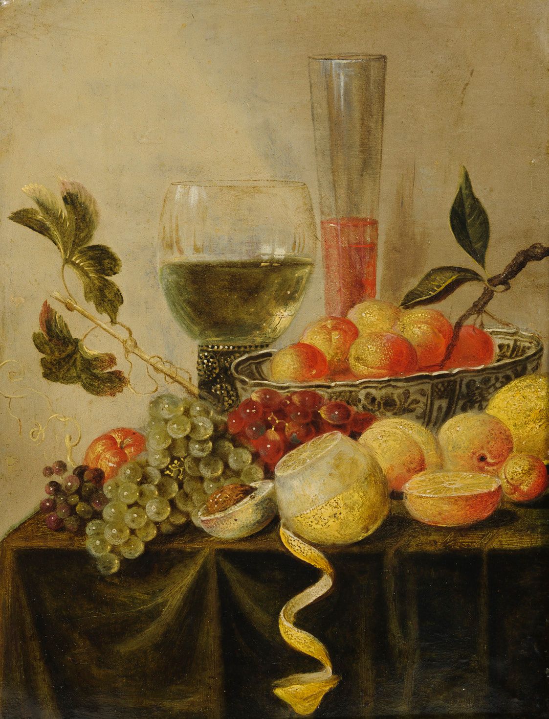 ECOLE de Johannes HANNOT (1639-1684) Still life with fruit bowl, grapes, rosmer &hellip;