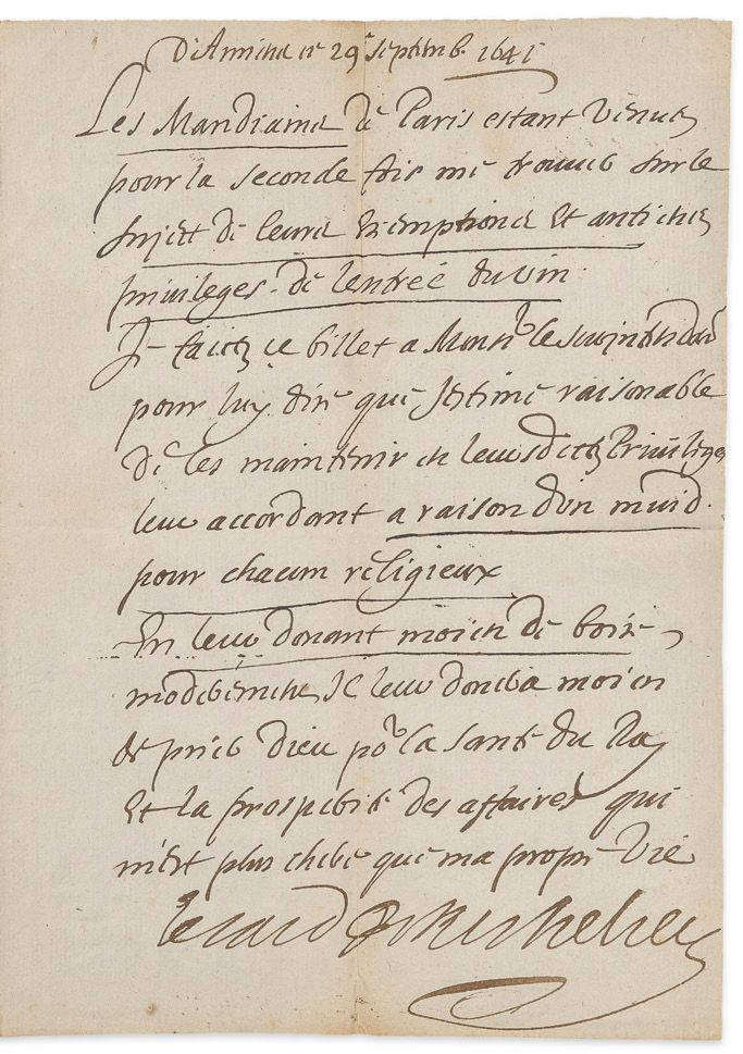 Armand-Jean du Plessis, cardinal de RICHELIEU (1585-1642) L.S. «Le card de Riche&hellip;