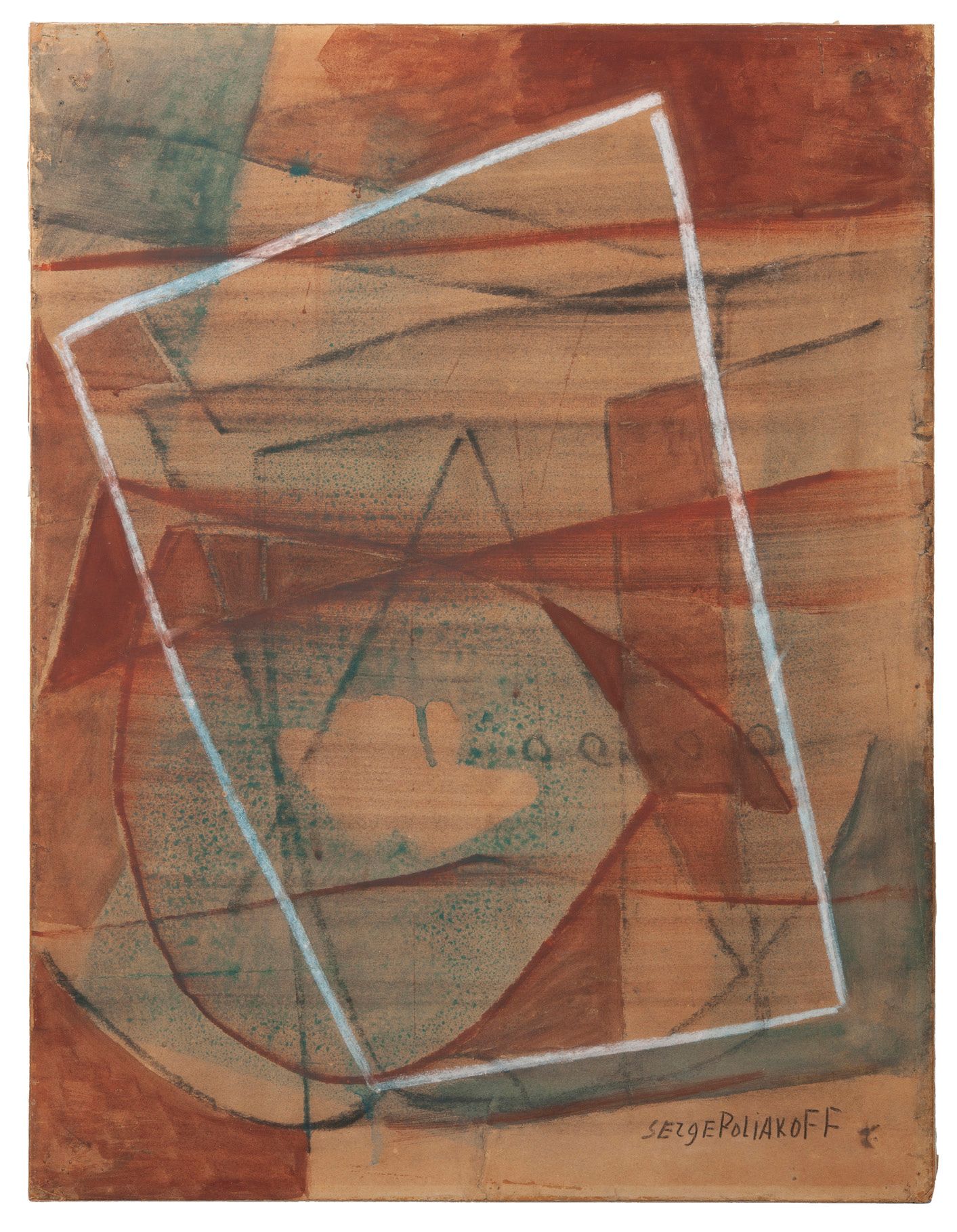 Serge POLIAKOFF (1900-1969) 
抽象的构图，约1946-1948年。
纸本炭笔、桑格尼、粉笔和水粉画。
右下角有签名。65.7 x 5&hellip;