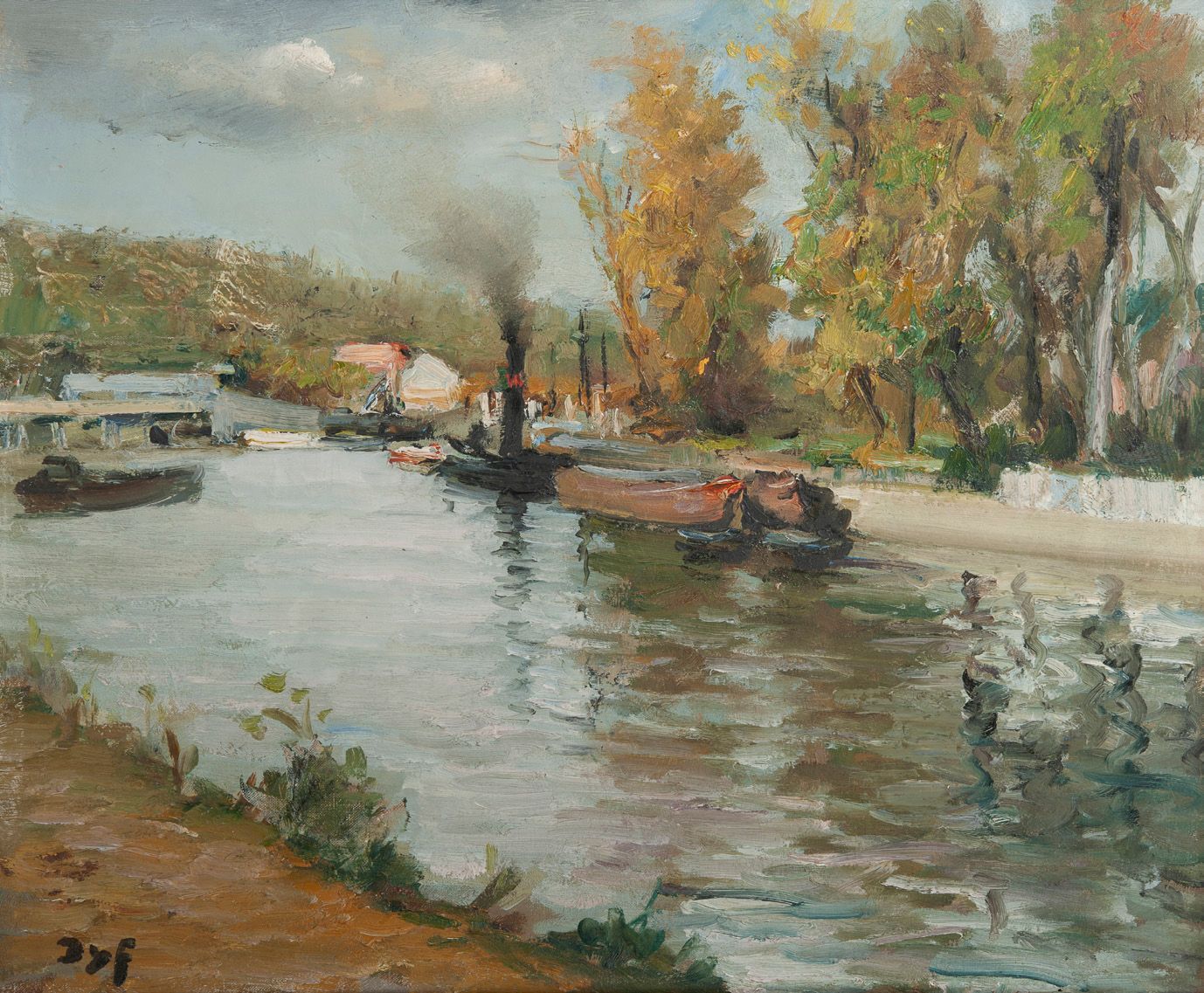 MARCEL DYF (1899-1985) 
La Seine à Bougival.
Huile sur toile.
Signée en bas à ga&hellip;