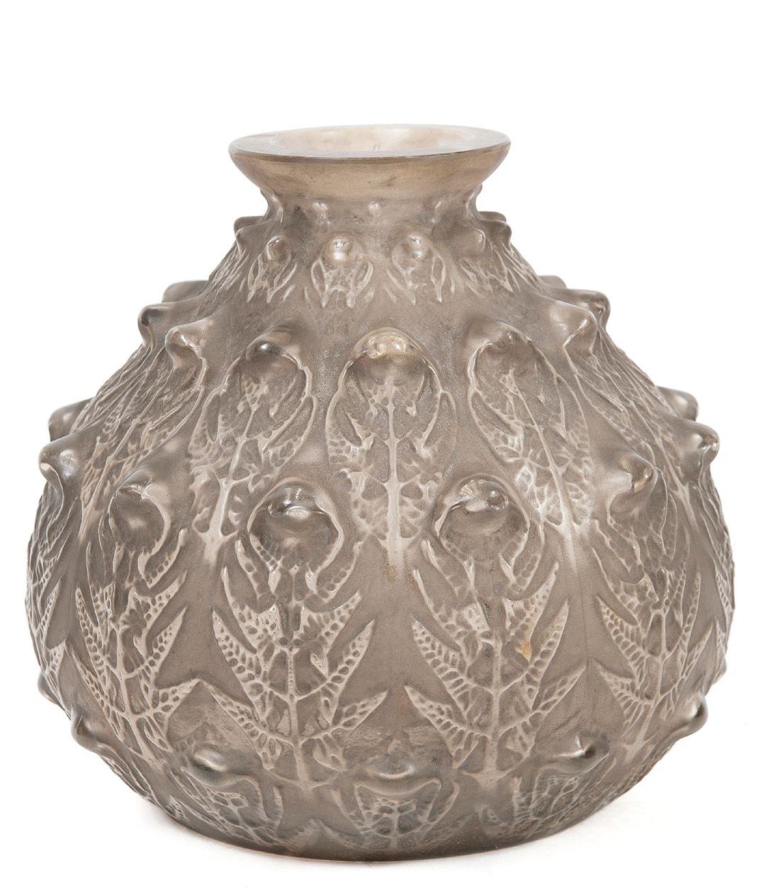 RENE LALIQUE (1860-1945) 
Fougères花瓶。
1912年制作的模型。
吹塑和斑纹玻璃证明，有旋转的蕨类植物装饰。
底部下方有签名。&hellip;
