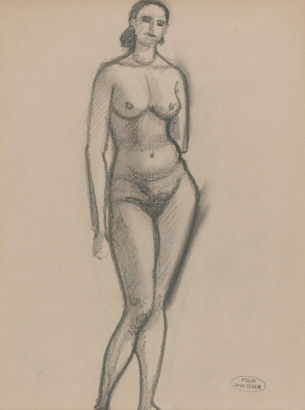 André DERAIN (1880-1954) 
站立的裸体。
纸上的炭笔。
右下角的工作室印章"ATELIER ANDRÉ DERAIN"
29 x 22 &hellip;
