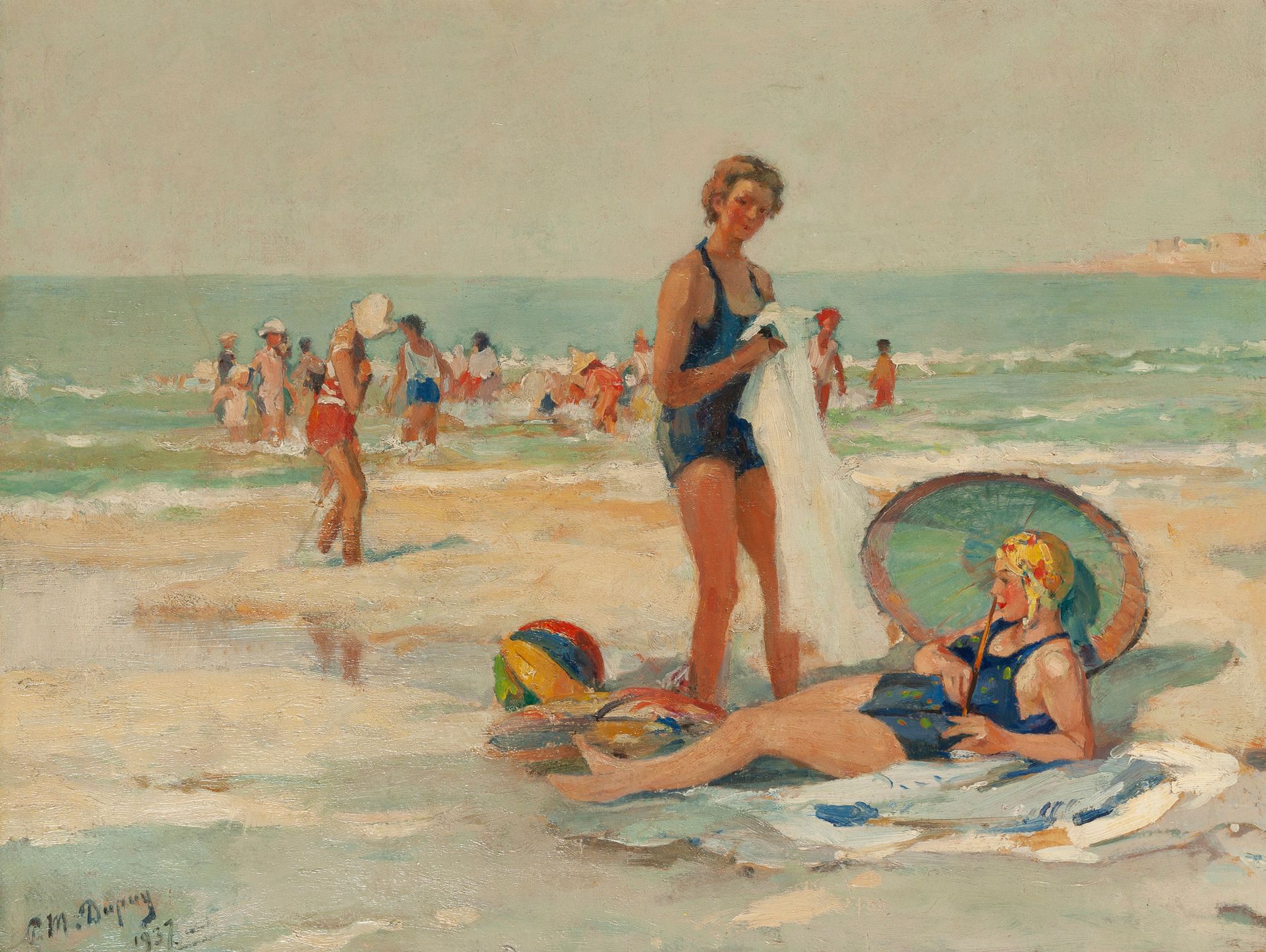 Paul Michel DUPUY (1869-1949) 


1937年，海浴。



布面油画（重新诠释）。



左下方有签名和日期。



50x65&hellip;