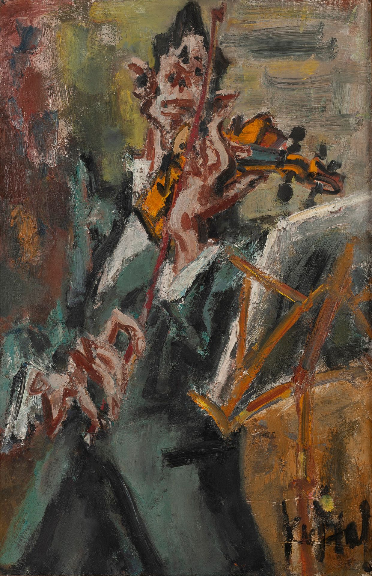 GEN PAUL (1895-1975) 
《小提琴手》，约1950年。
布面油画。
右下角有签名。
背面有签名并献给"朋友Claude de Limoux"。&hellip;