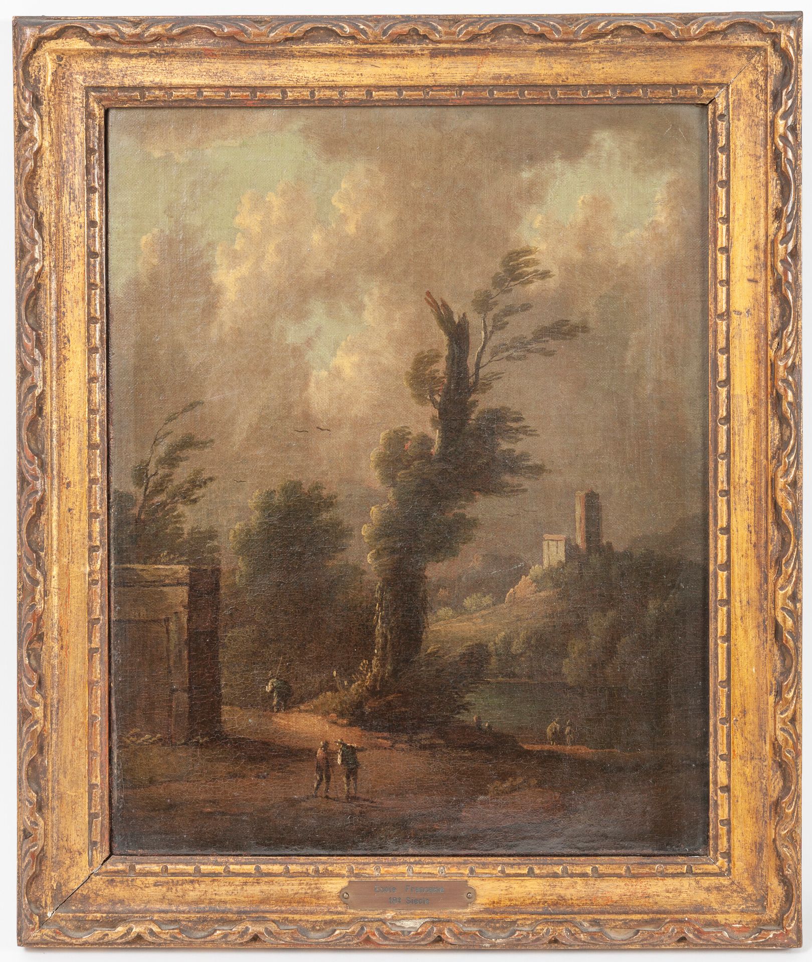 Ecole Française du XVIIIème siècle 
动画景观，在河前，在城堡的脚下。




油画（带钥匙的画框）。




40 x 32&hellip;