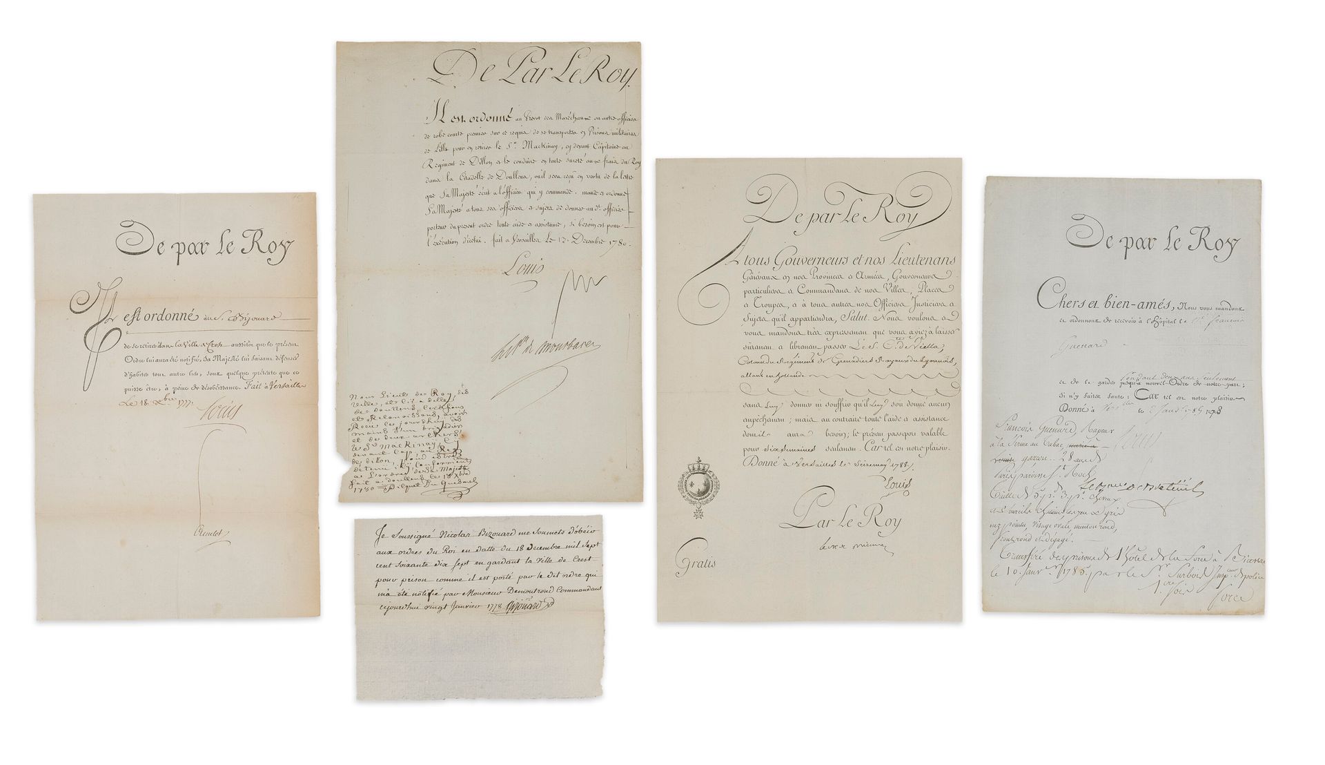 Null 
印信：




3 L.S. From LOUIS XVI (Secretary), Versailles 1777-1785; 1 page in&hellip;
