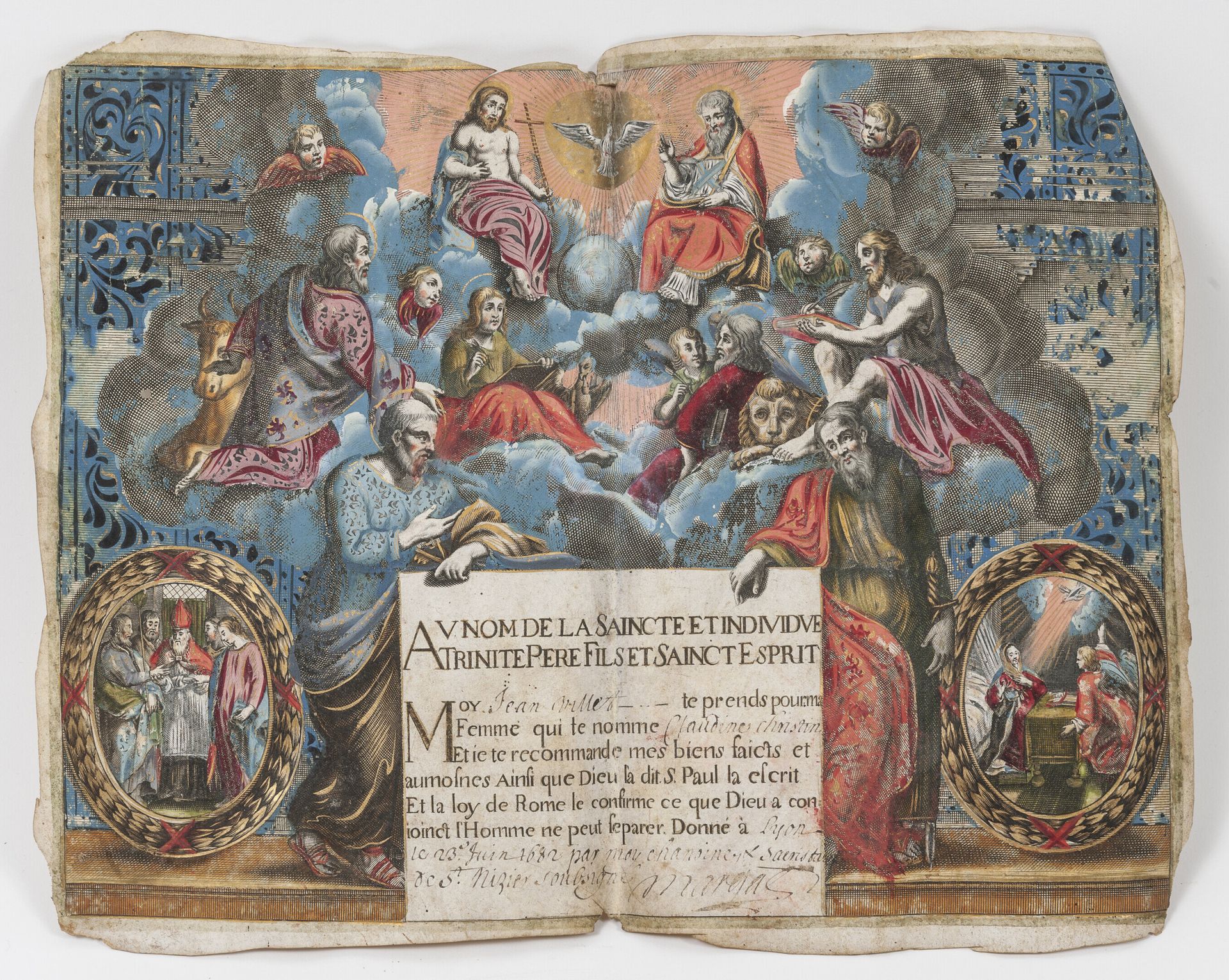 FRANCE, fin du XVIIème siècle Certificate of religious marriage between Jean VIL&hellip;