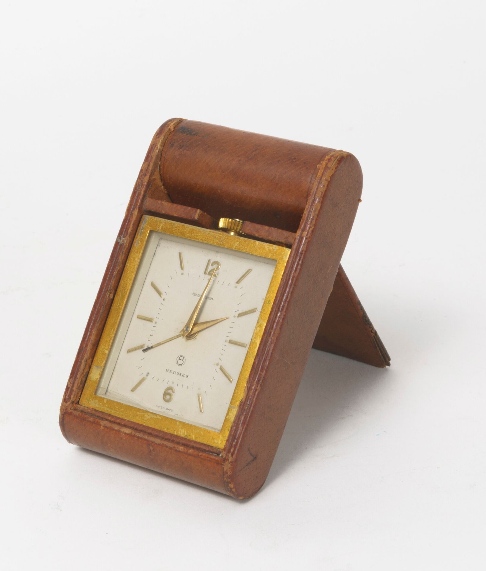 JAEGER LECOULTRE & HERMES 8-day desk clock, rectangular shape, in gilt metal and&hellip;